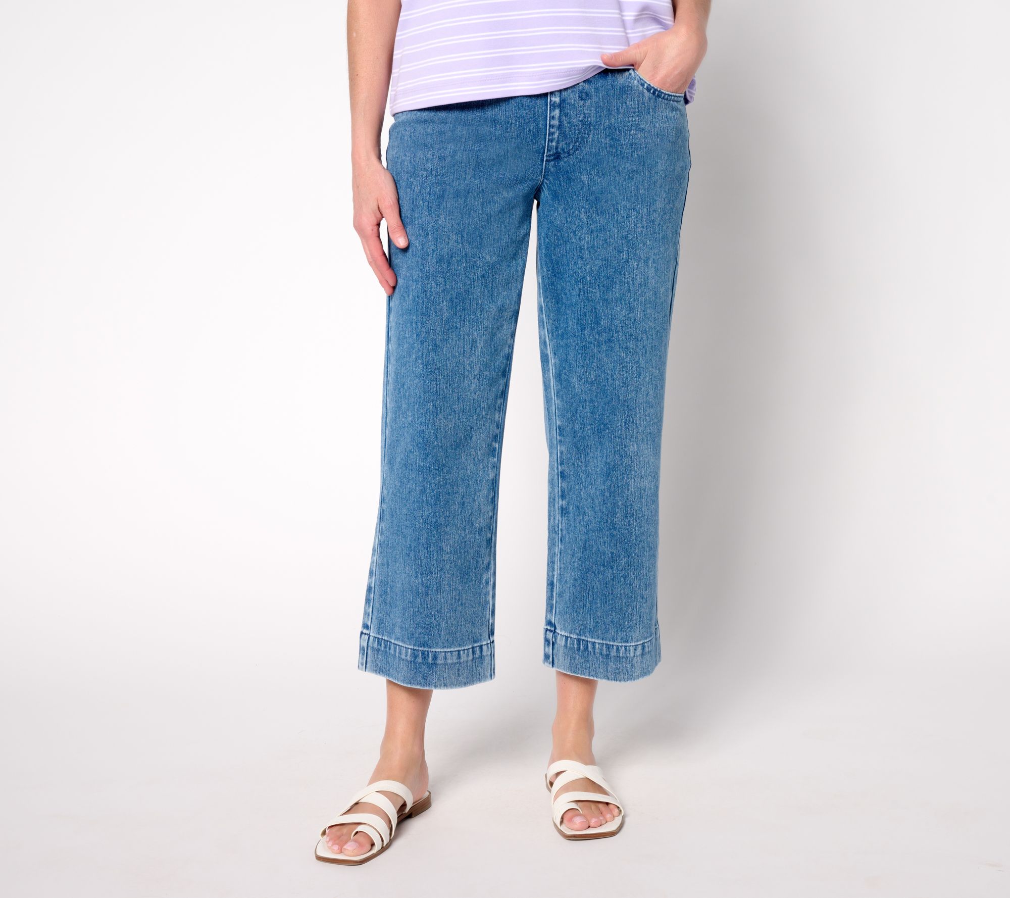 Belle Beach by Kim Gravel Tall Delray Denim Wide Leg Crop Beach Jean