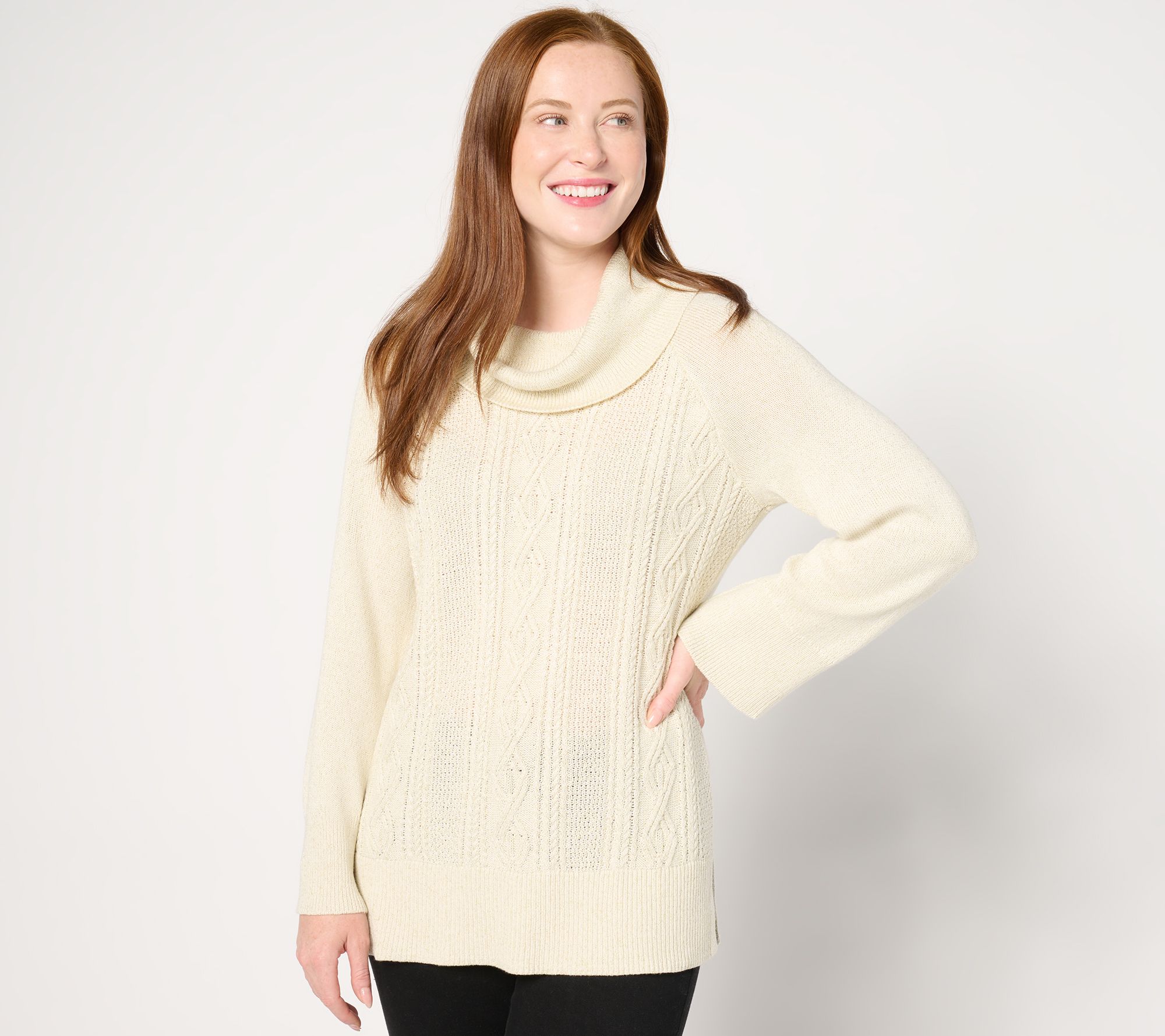 "As Is" Studio Park x Jane Treacy Cowl Neck Cable Sweater w/Lurex