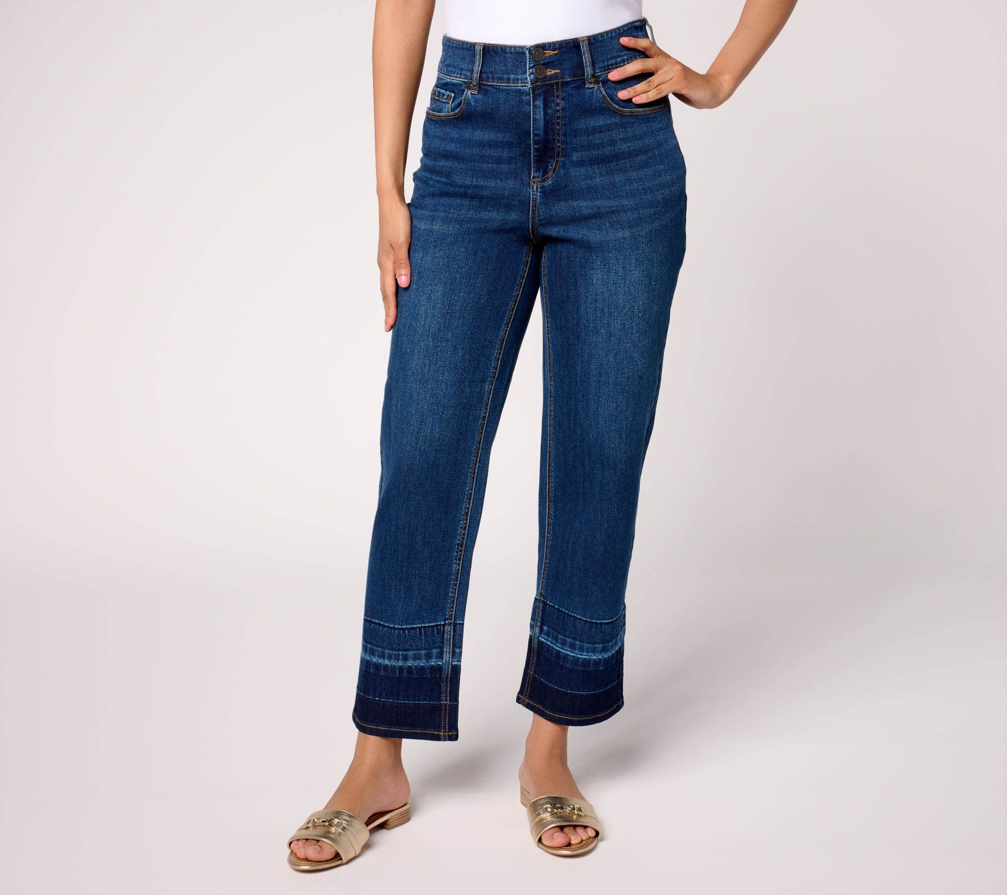 Susan Graver Regular Stretch Denim Full Leg Dip Dye Ankle Jean