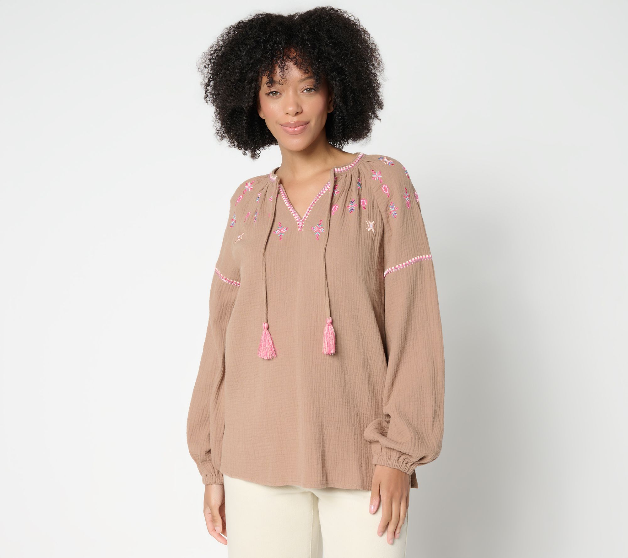 Belle by Kim Gravel Summer Sunset Cotton Gauze Tassel Top