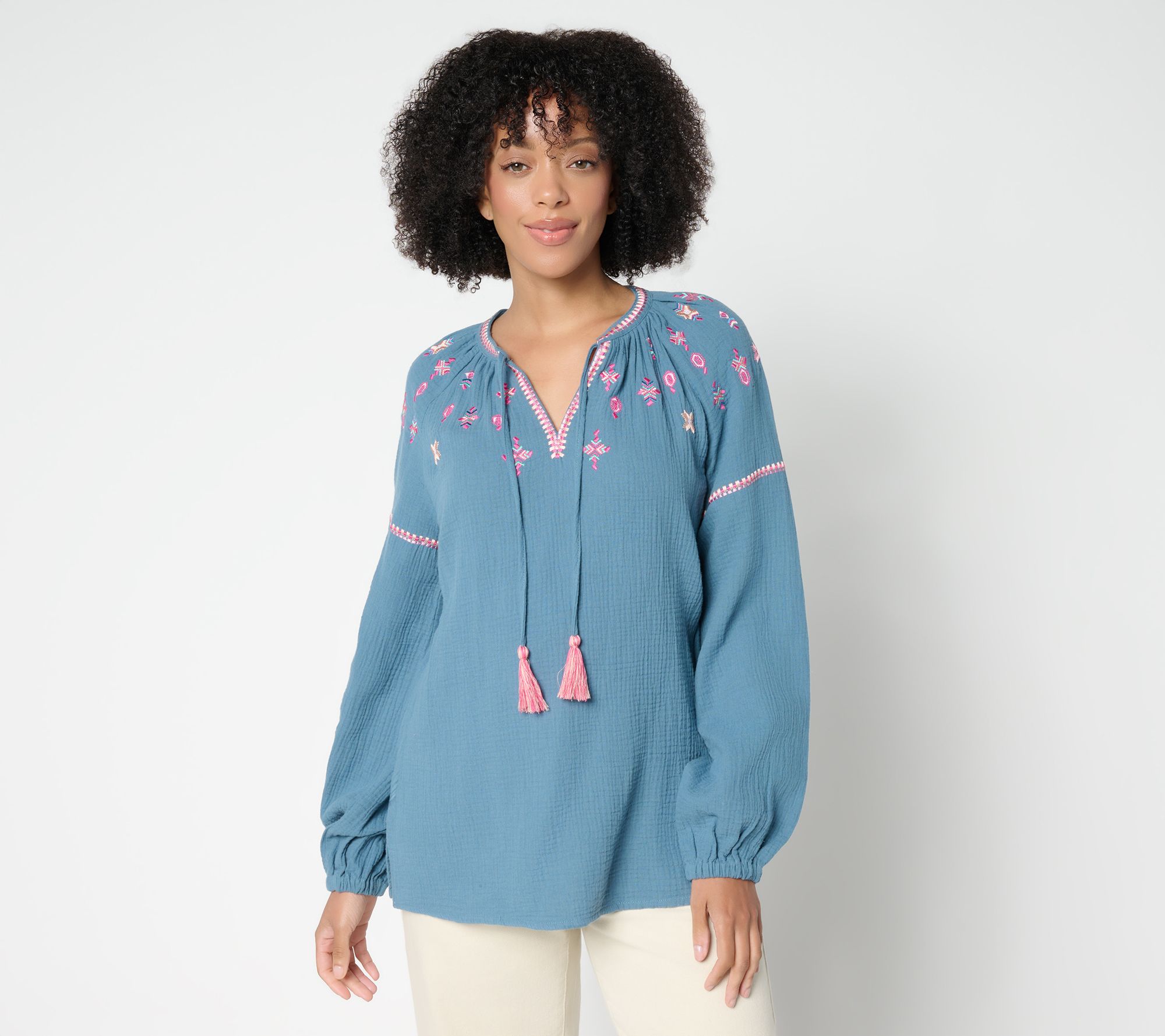 Belle by Kim Gravel Summer Sunset Cotton Gauze Tassel Top