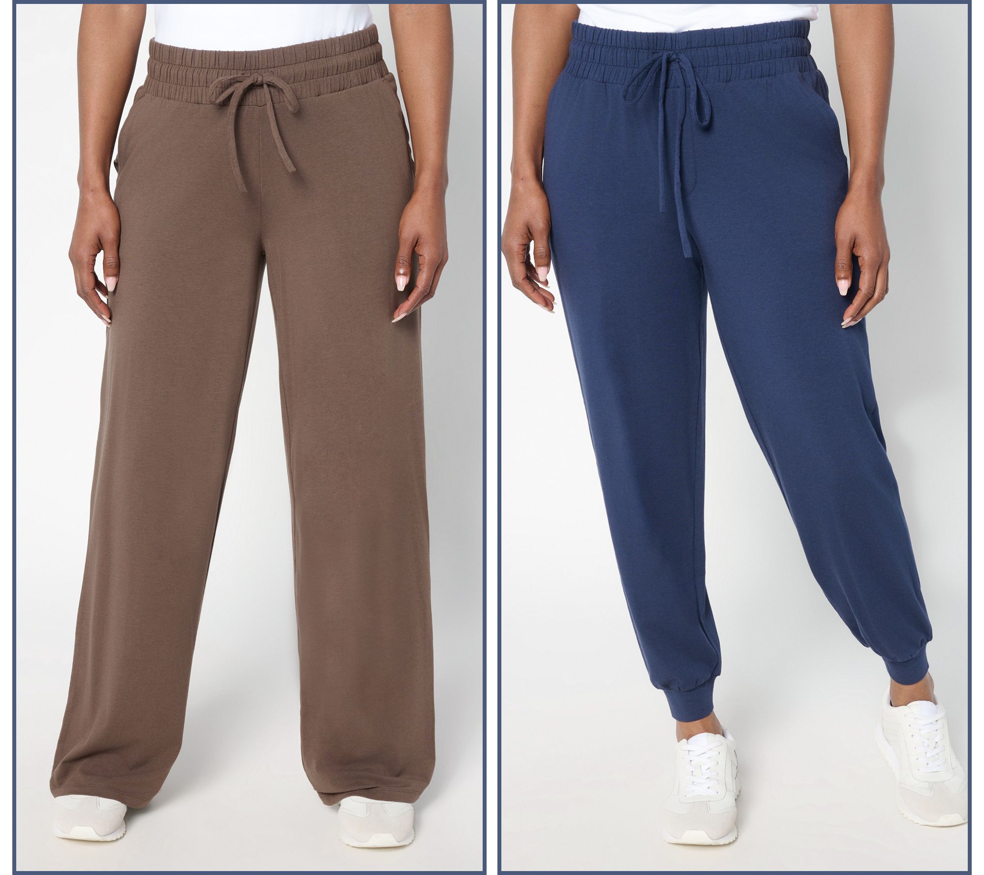 AnyBody Petite Cozy Knit 2 Pack Jogger and Full Length Pants