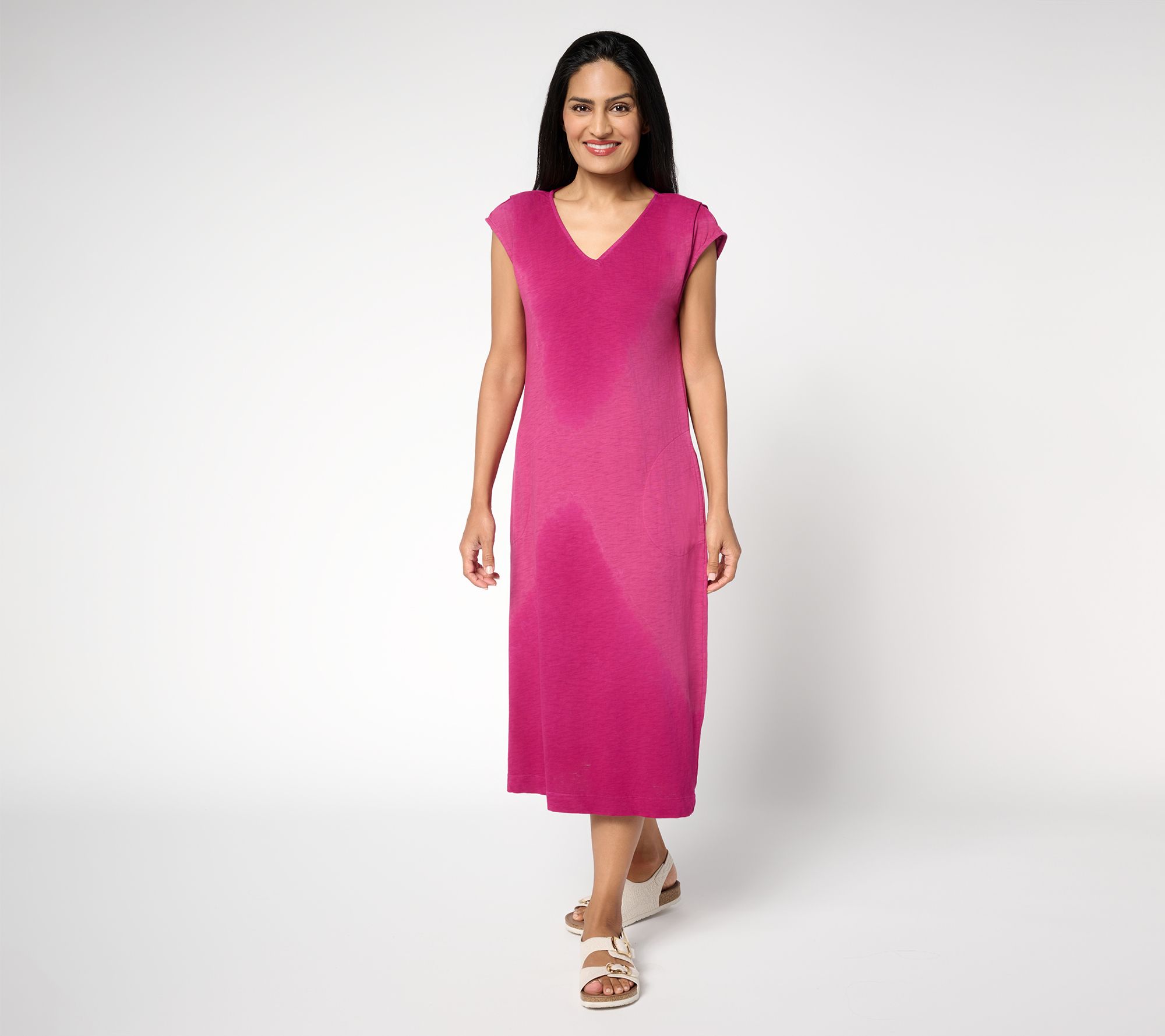 LOGO by Lori Goldstein Regular 100% Cotton Tie Dye Midi Dress