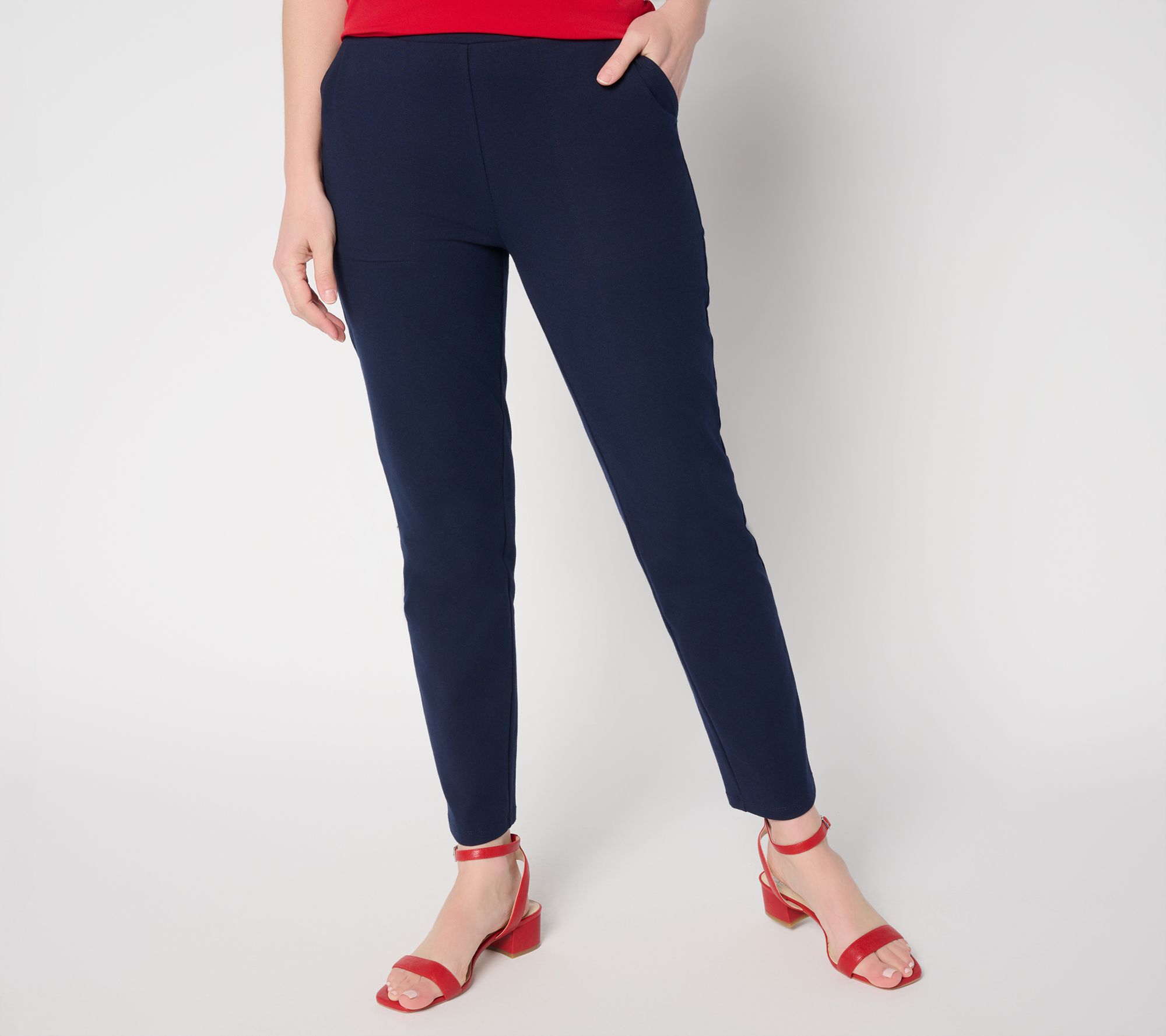 Susan Graver Weekend Petite Travel Knit Slim-Leg Ankle Pant