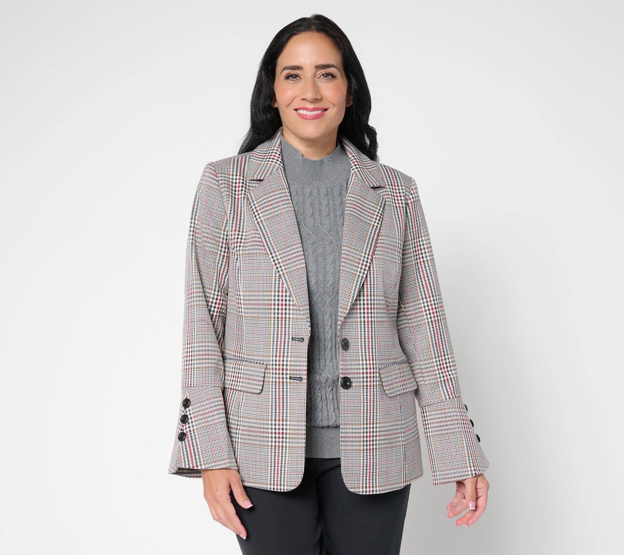 Tailored by Susan Graver Woven Plaid Bell Sleeve Blazer