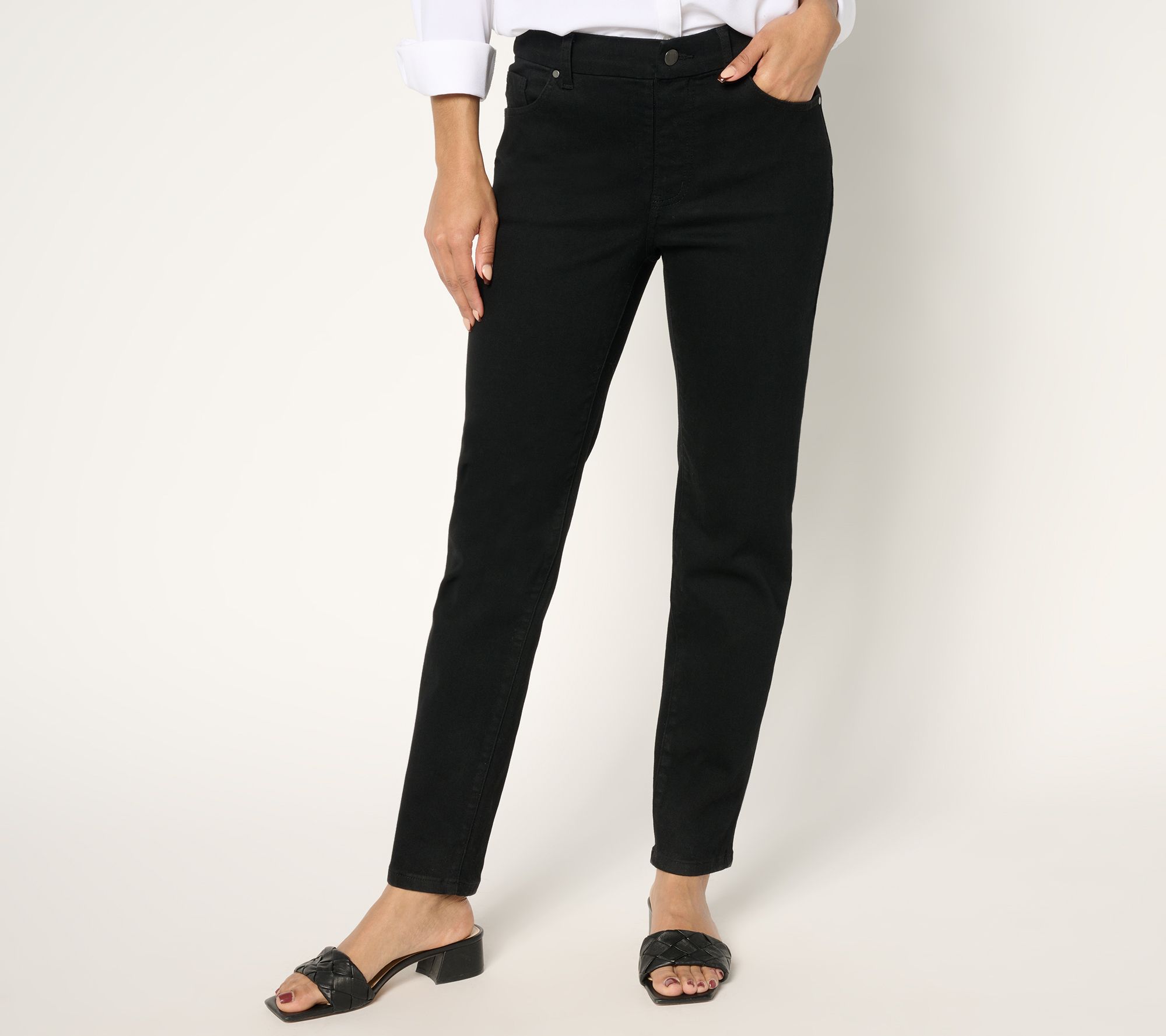 "As Is" Women with Control Contour Curves Petite Black Wash Denim Pant