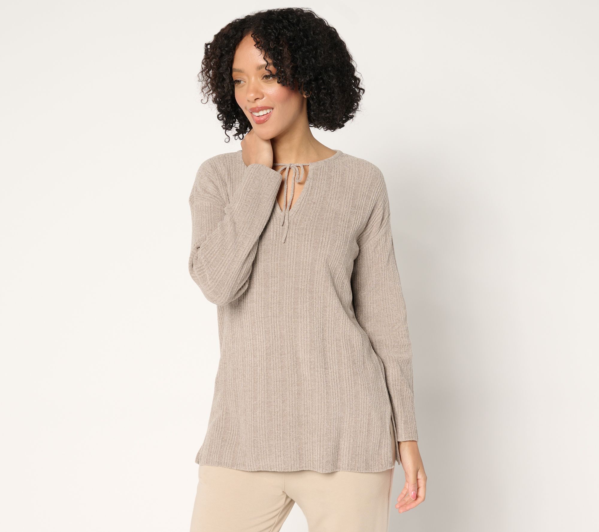 "As Is" Barefoot Dreams CozyChic Ultra Lite Variegated Rib Tie Tunic