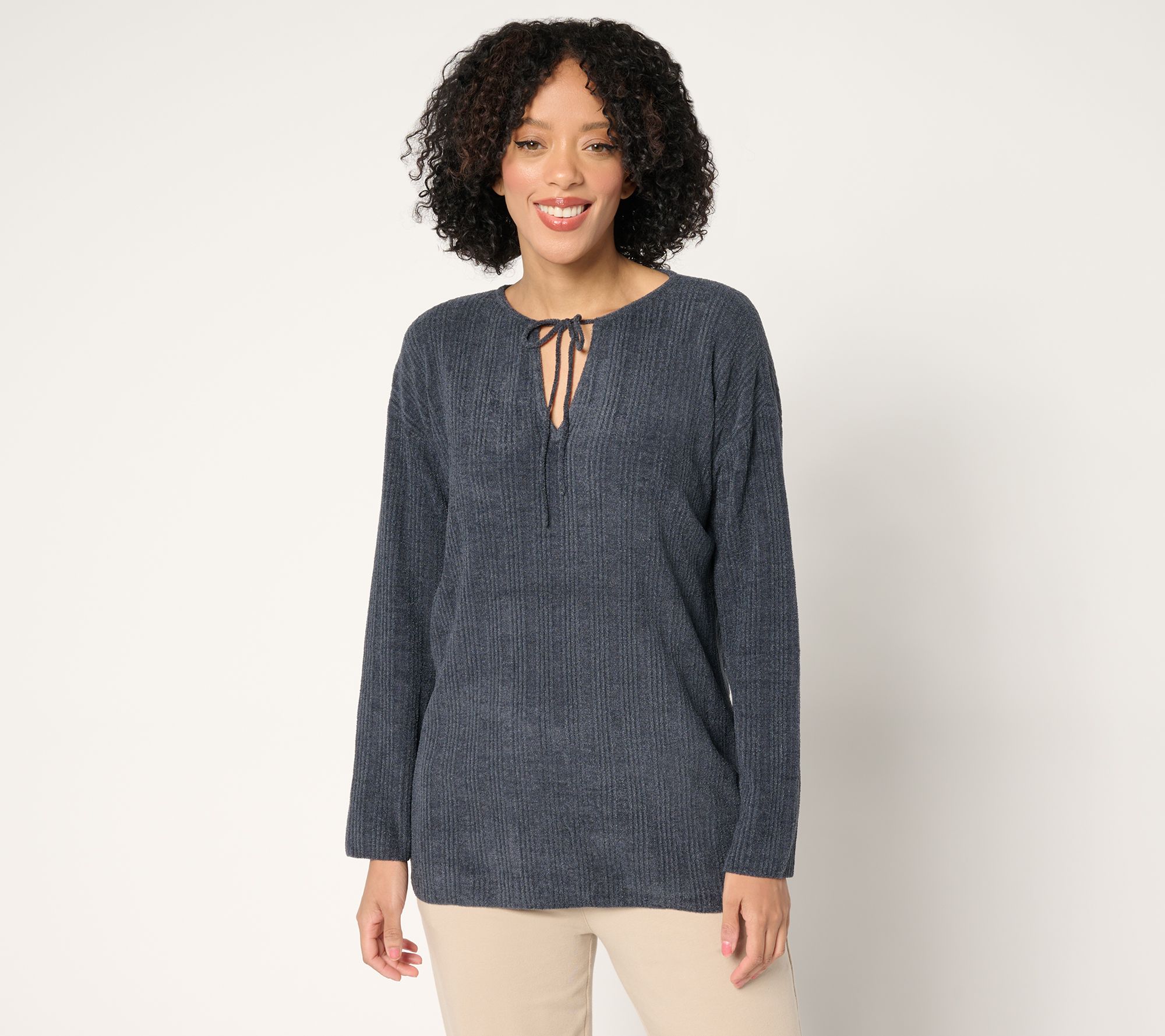 "As Is" Barefoot Dreams CozyChic Ultra Lite Variegated Rib Tie Tunic