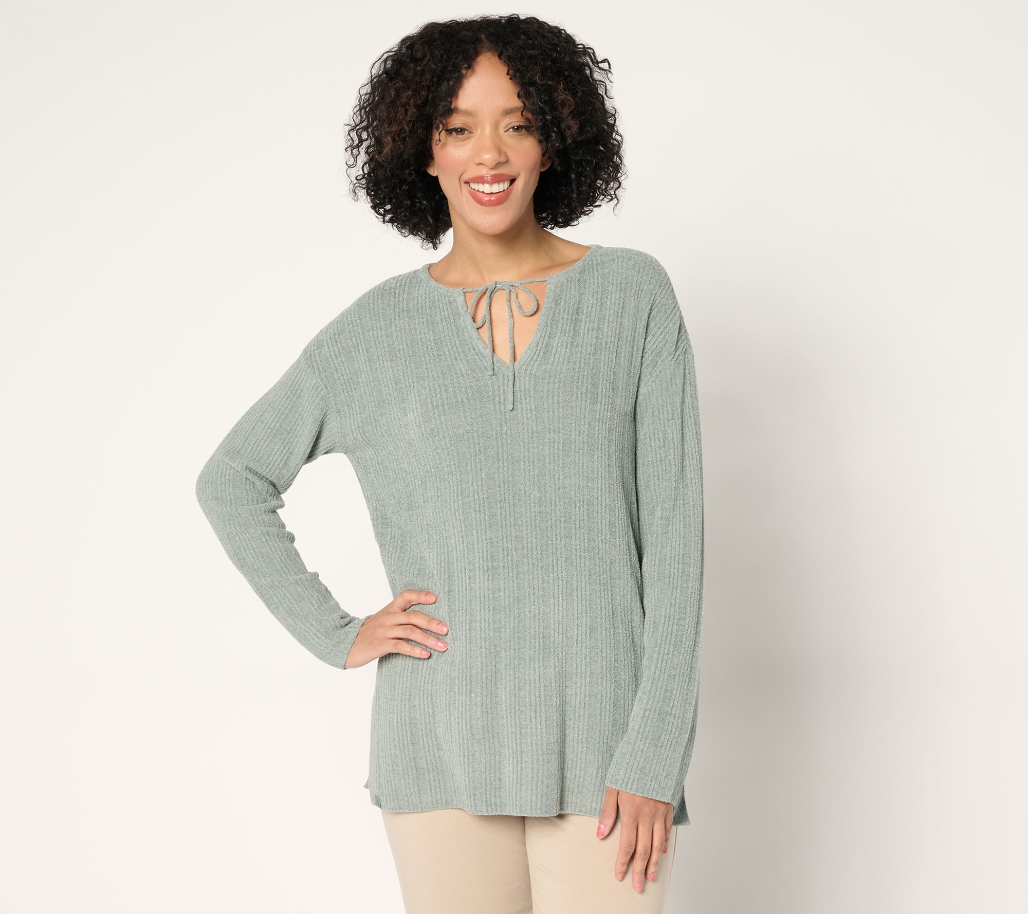 "As Is" Barefoot Dreams CozyChic Ultra Lite Variegated Rib Tie Tunic