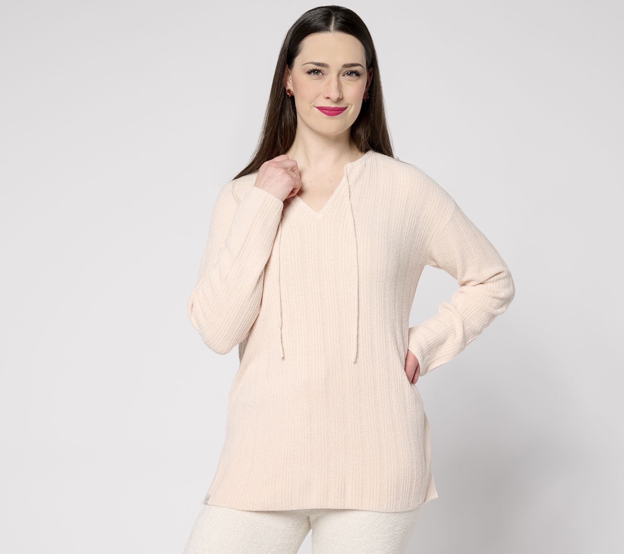 "As Is" Barefoot Dreams CozyChic Ultra Lite Variegated Rib Tie Tunic