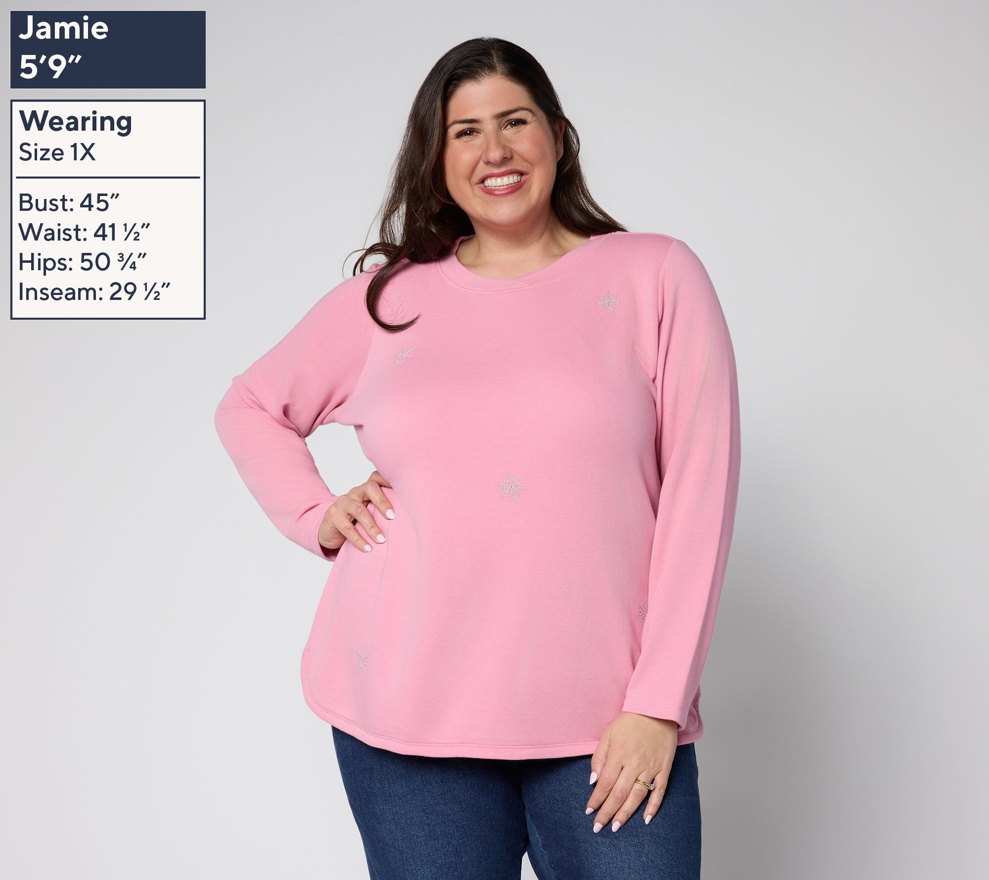 Denim & Co. Fleece Snowflake Embroidered Top - QVC.com