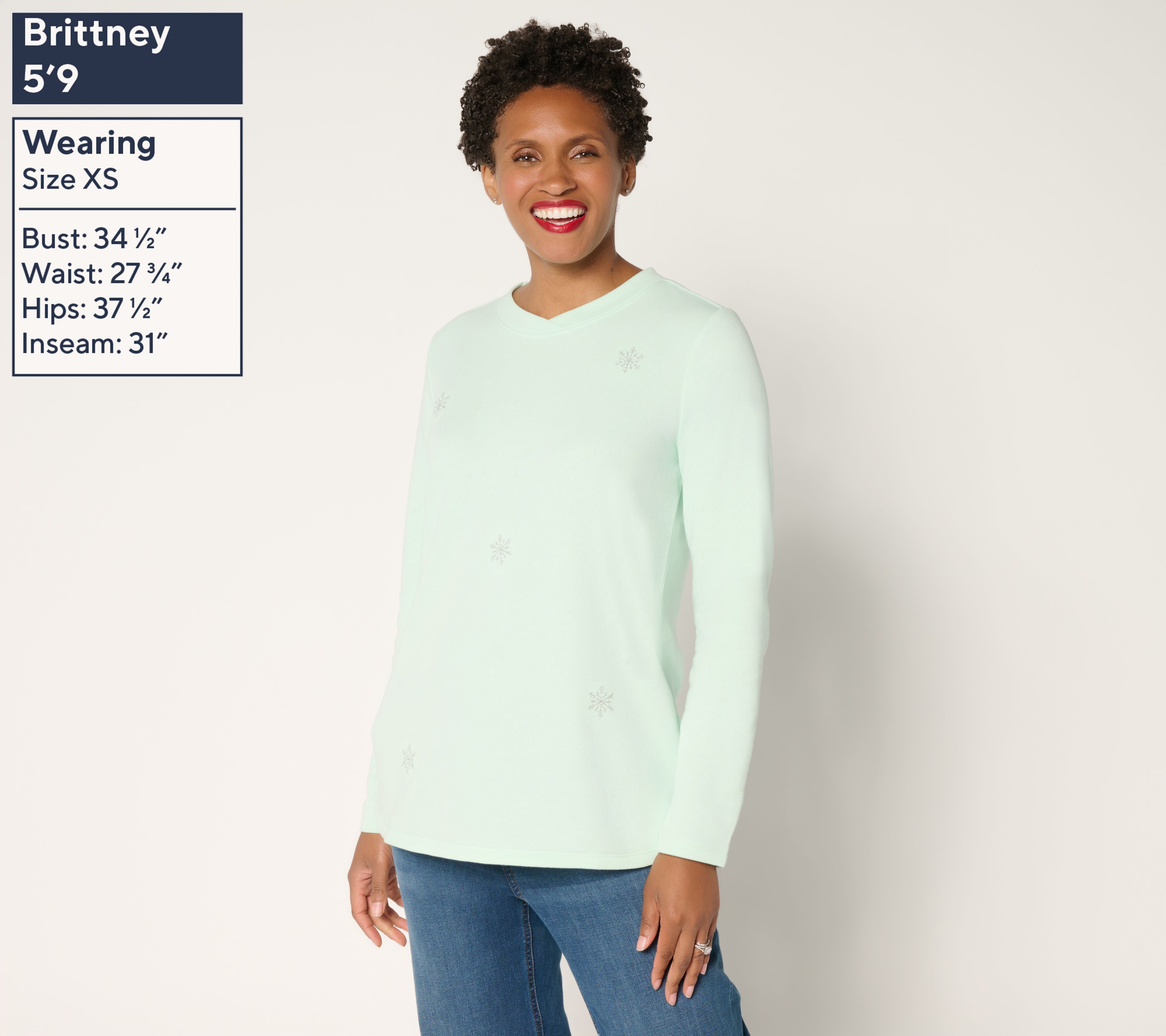 Denim & Co. Fleece Snowflake Embroidered Top - QVC.com