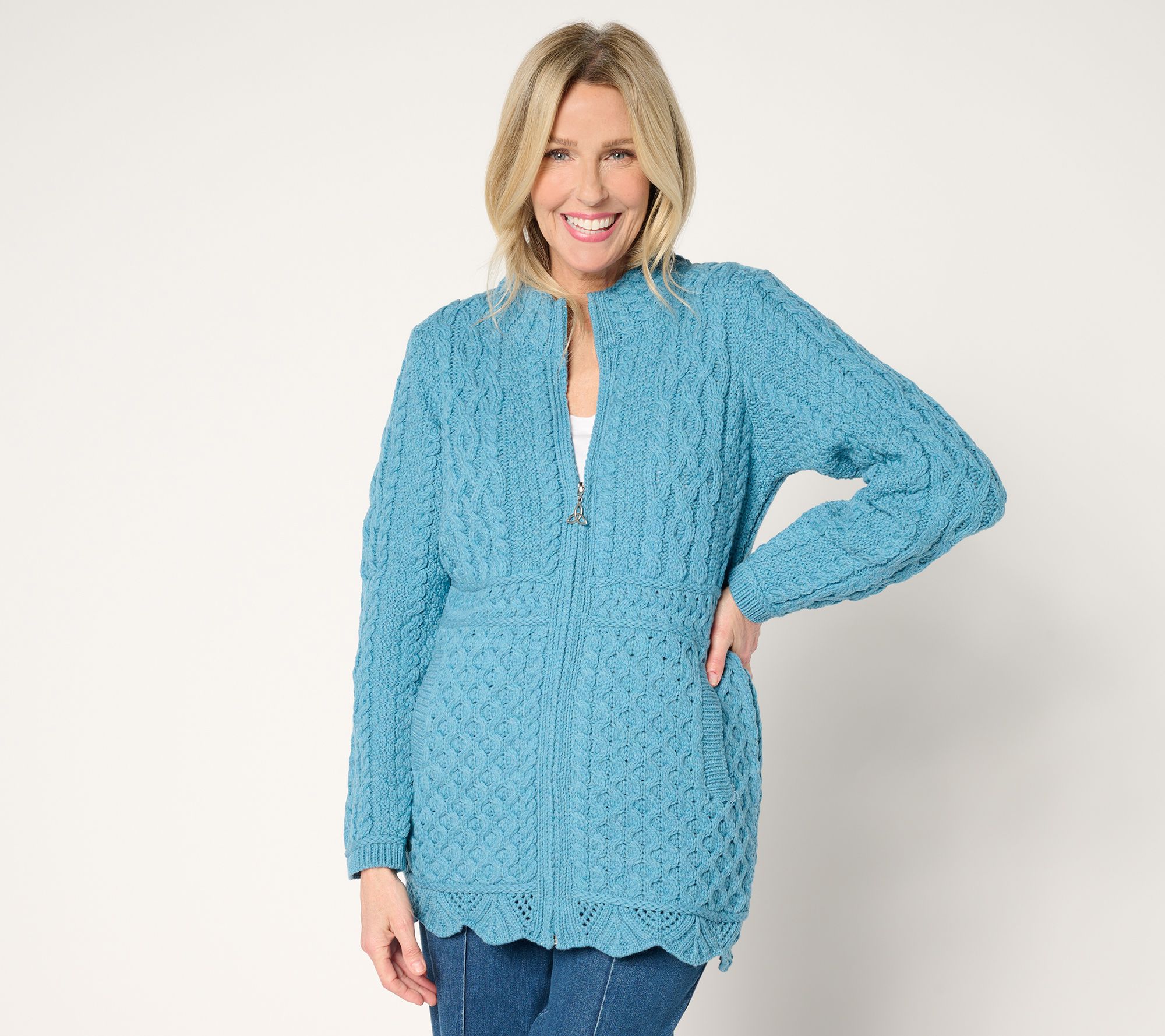 "As Is" Aran Craft Merino Wool Zip Front Sweater Cardigan