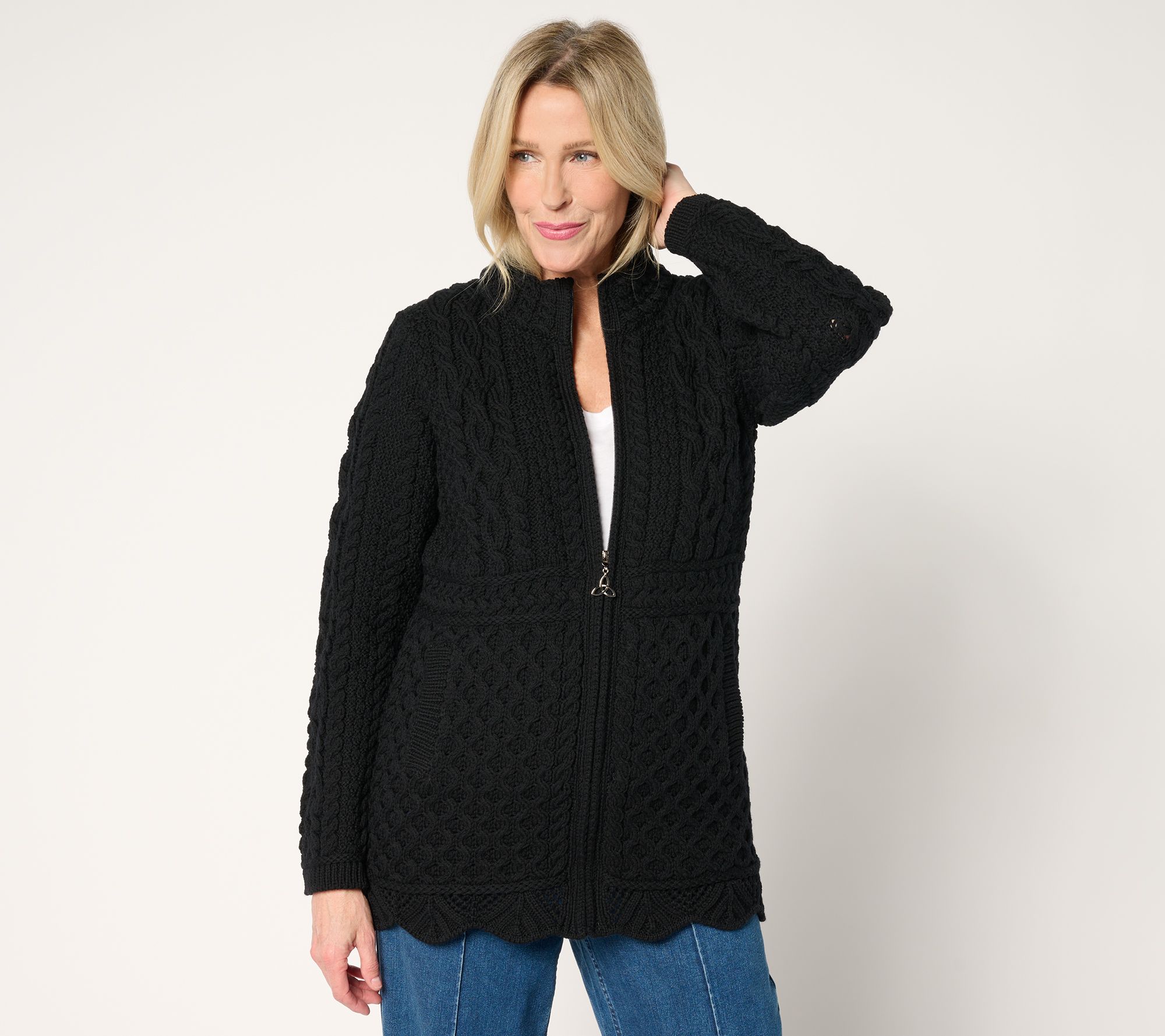 "As Is" Aran Craft Merino Wool Zip Front Sweater Cardigan