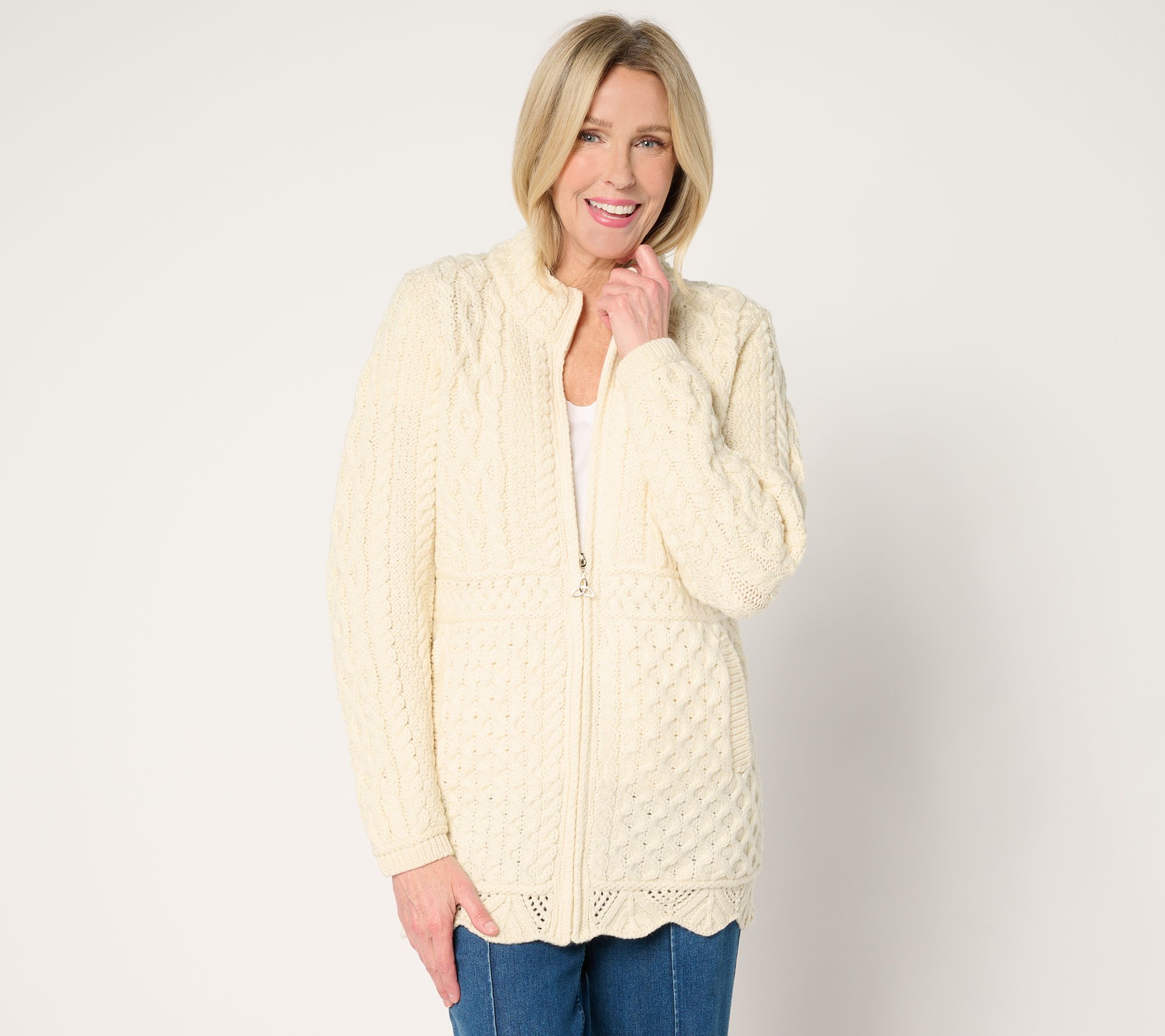 "As Is" Aran Craft Merino Wool Zip Front Sweater Cardigan