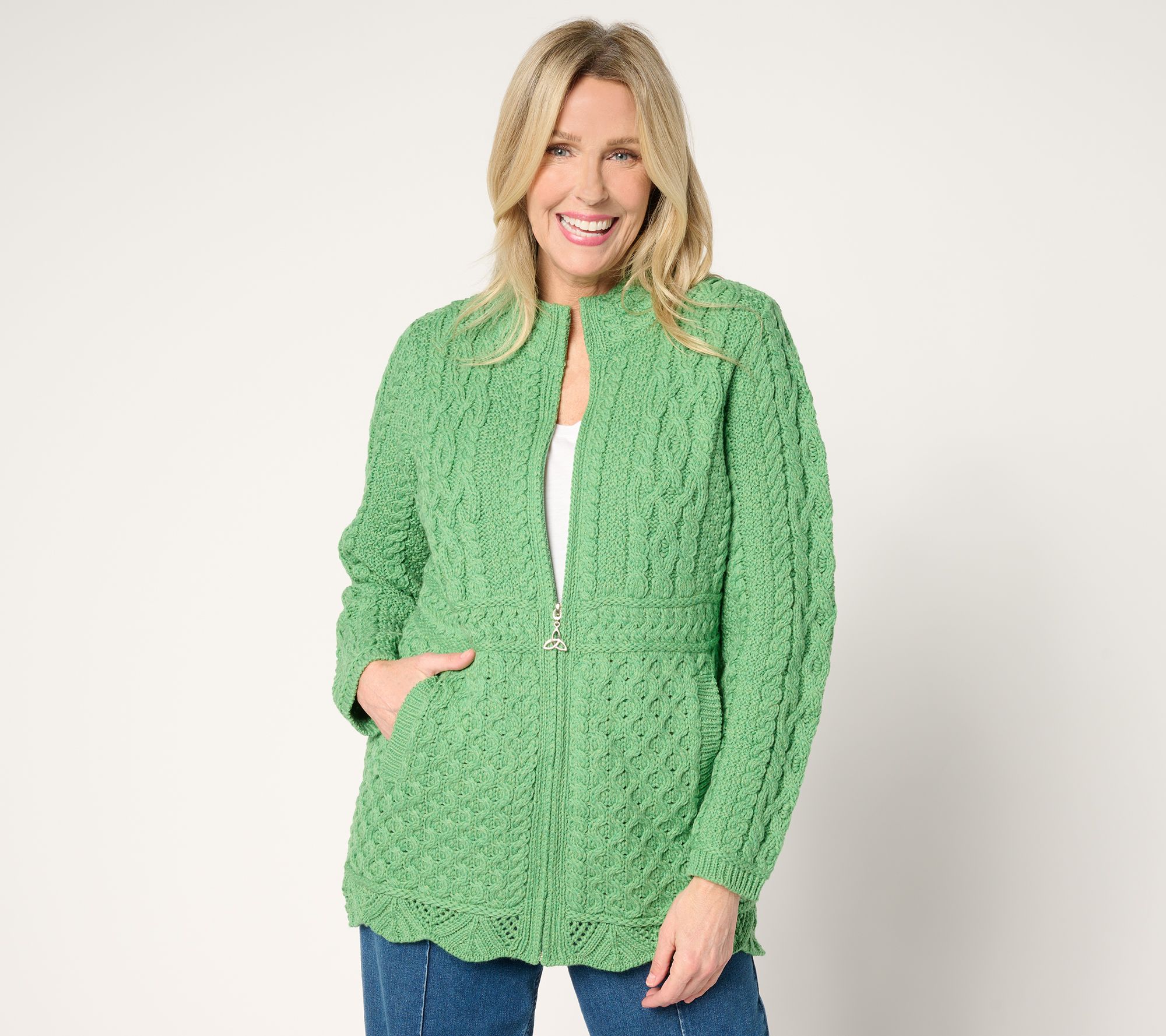 "As Is" Aran Craft Merino Wool Zip Front Sweater Cardigan