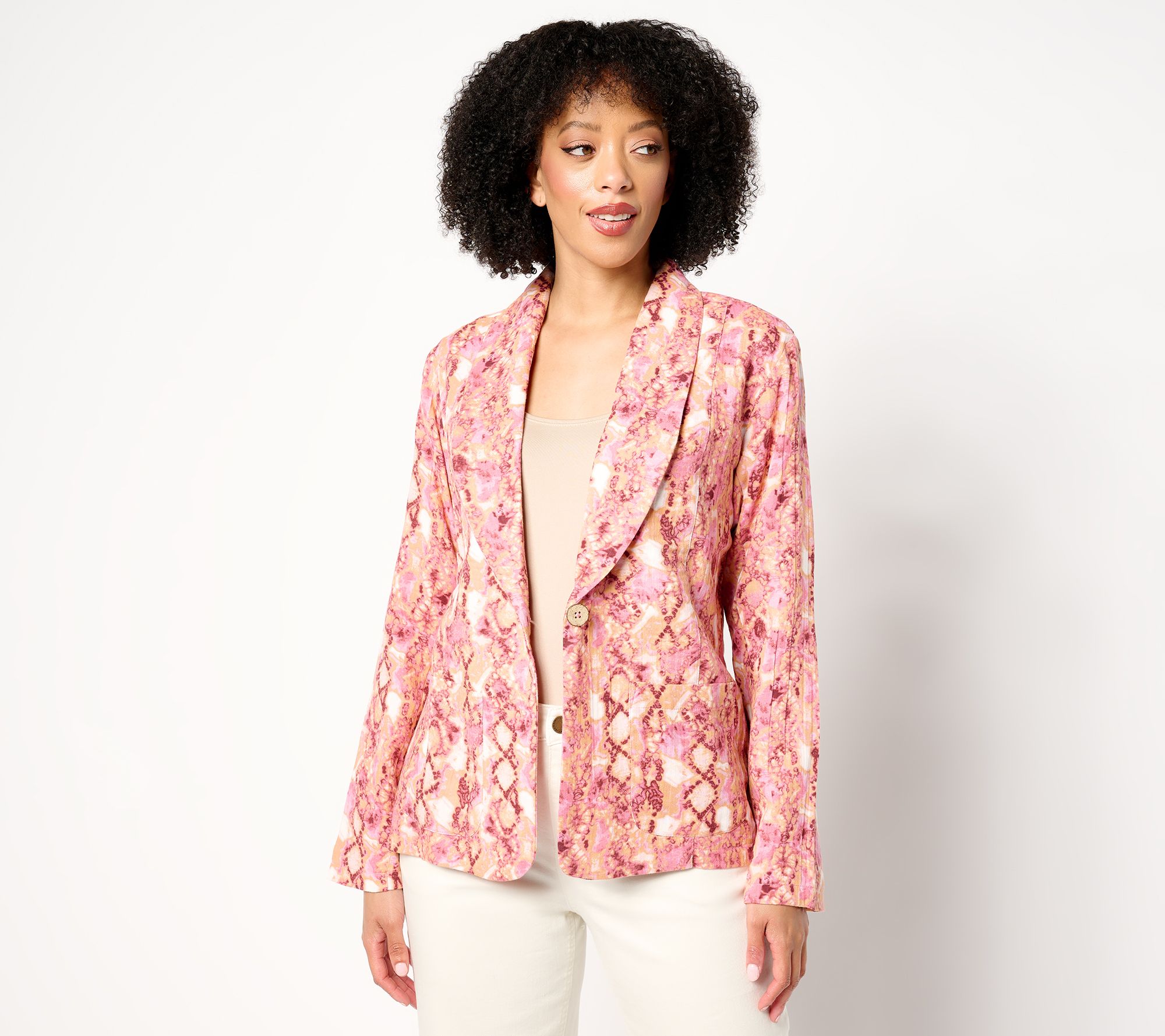 "As Is" Susan Graver PURE Printed Gauze Relaxed Shawl Collar Jacket