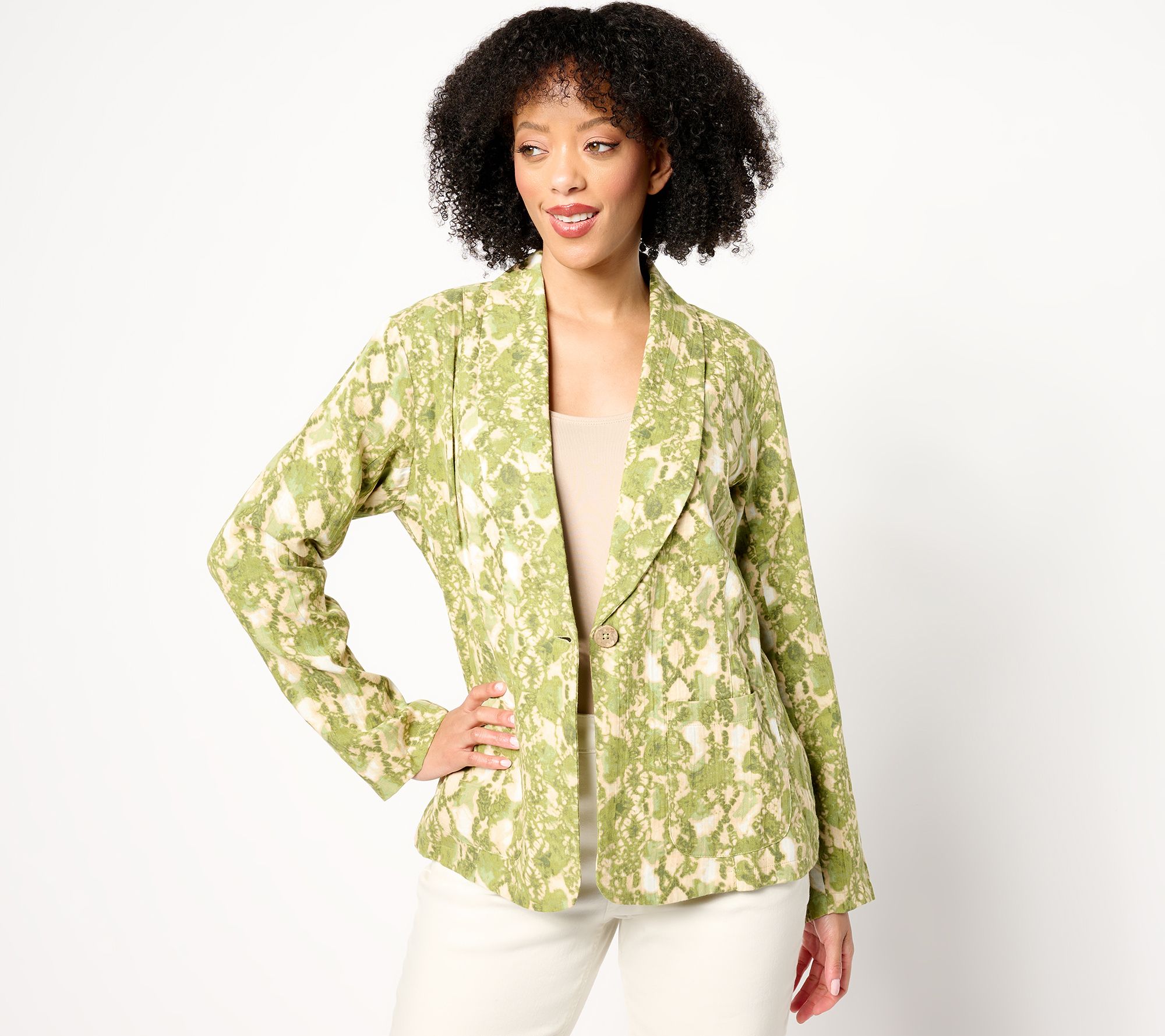 "As Is" Susan Graver PURE Printed Gauze Relaxed Shawl Collar Jacket