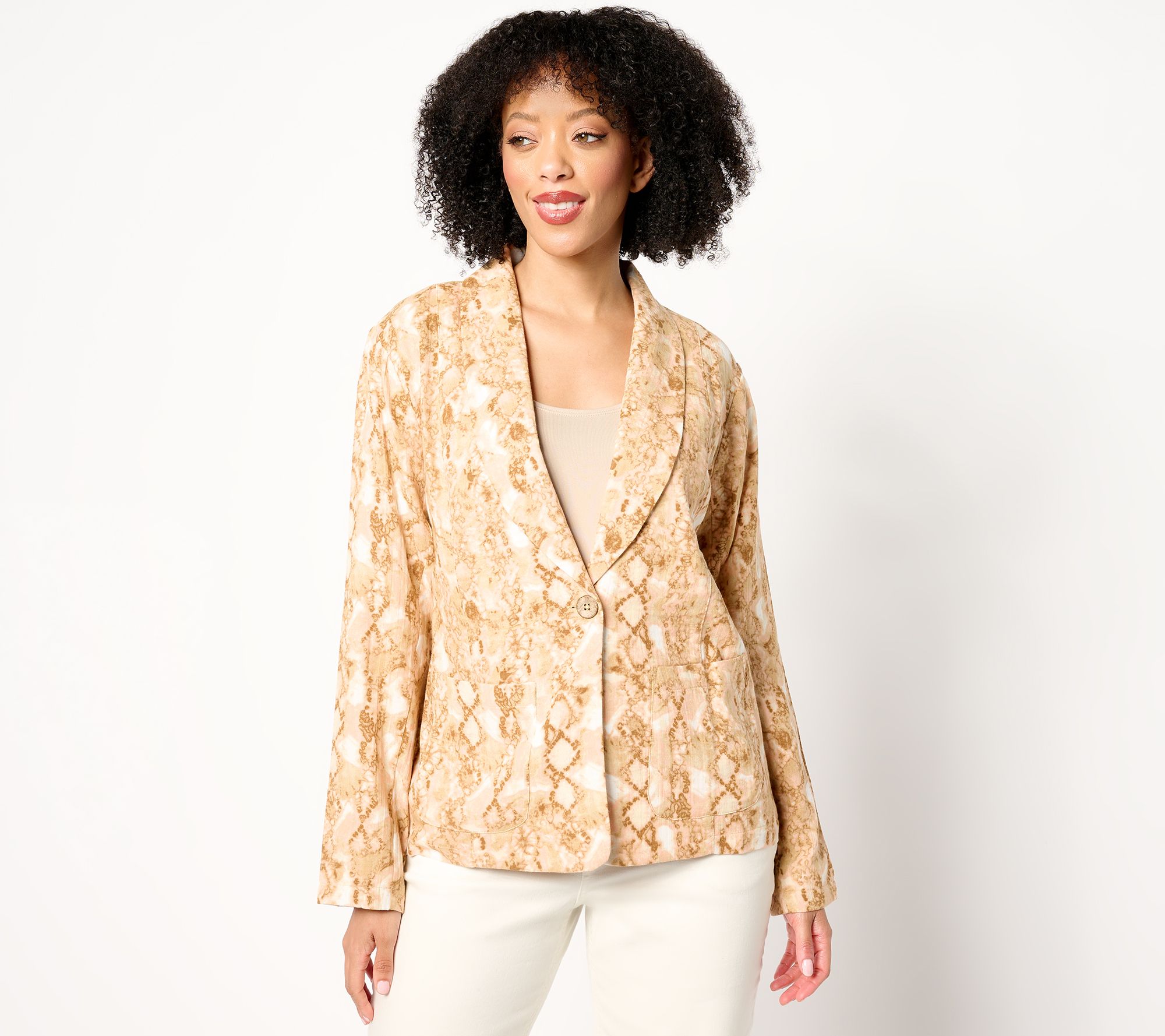 "As Is" Susan Graver PURE Printed Gauze Relaxed Shawl Collar Jacket