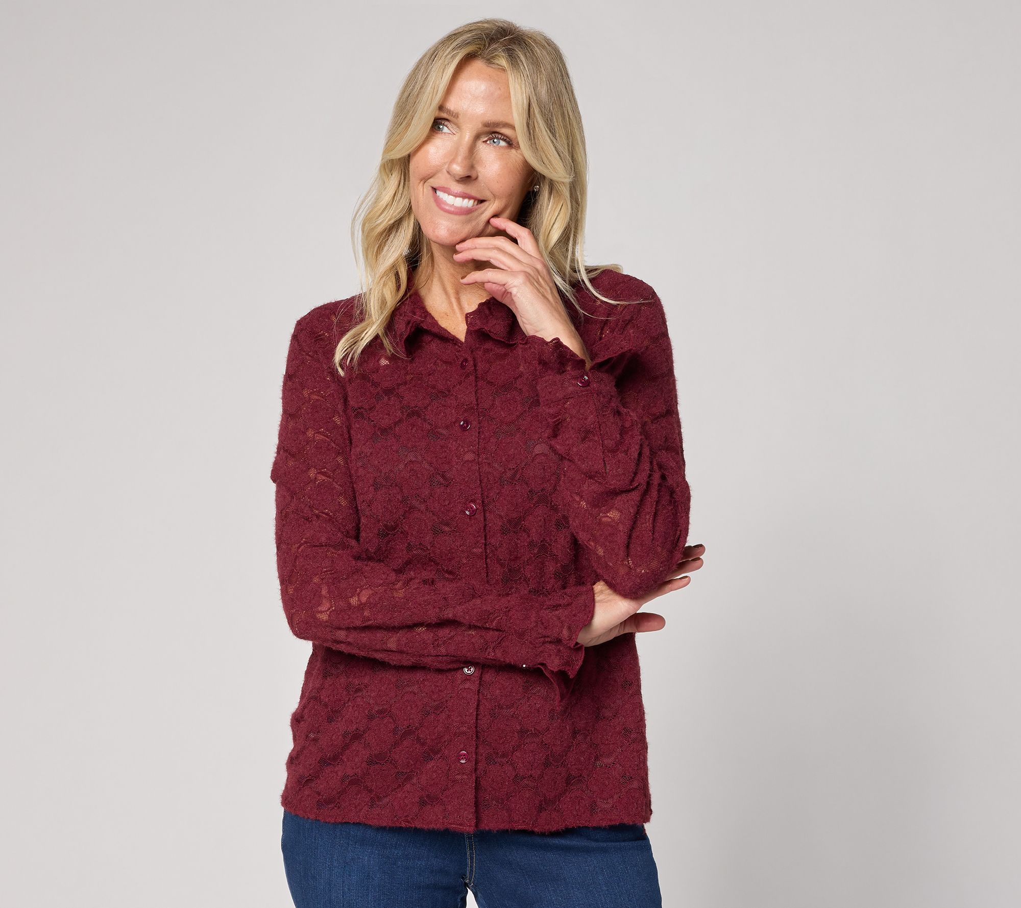 Studio Park x Sandra Bennett Woven Lace Button Front Blouse