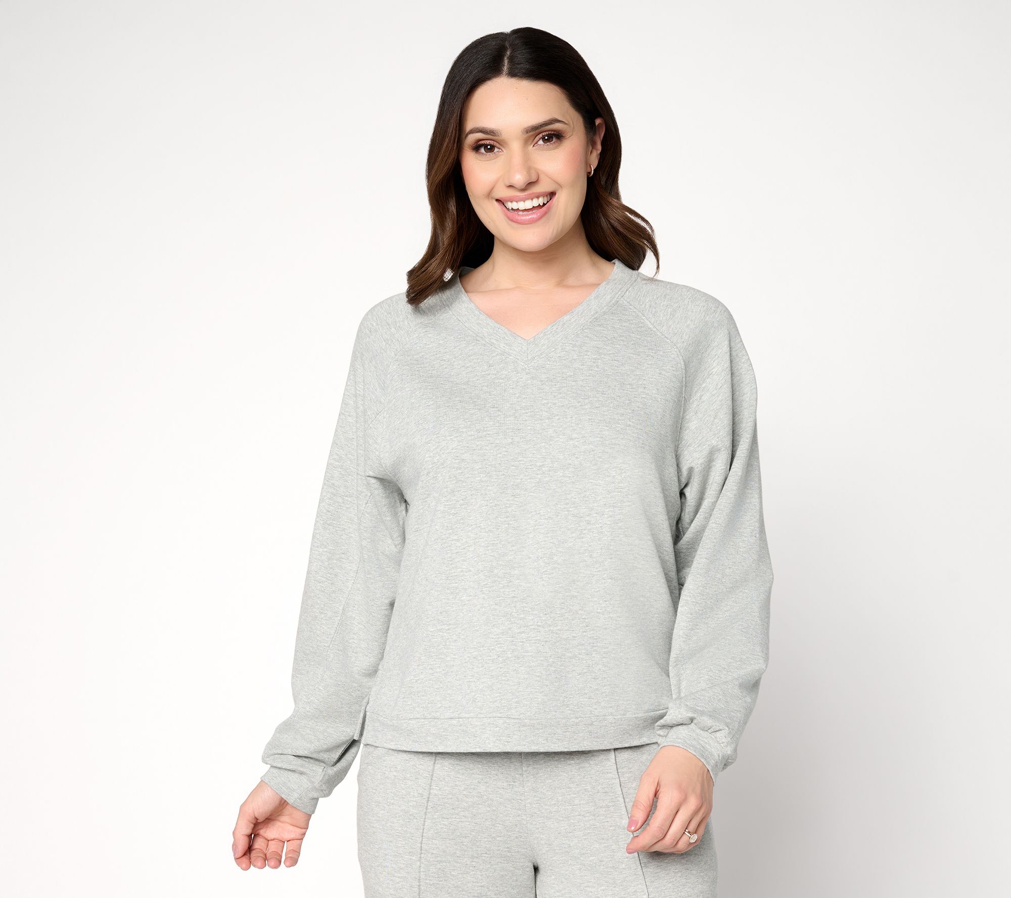 AnyBody Cozy Knit French Terry V-Neck Top