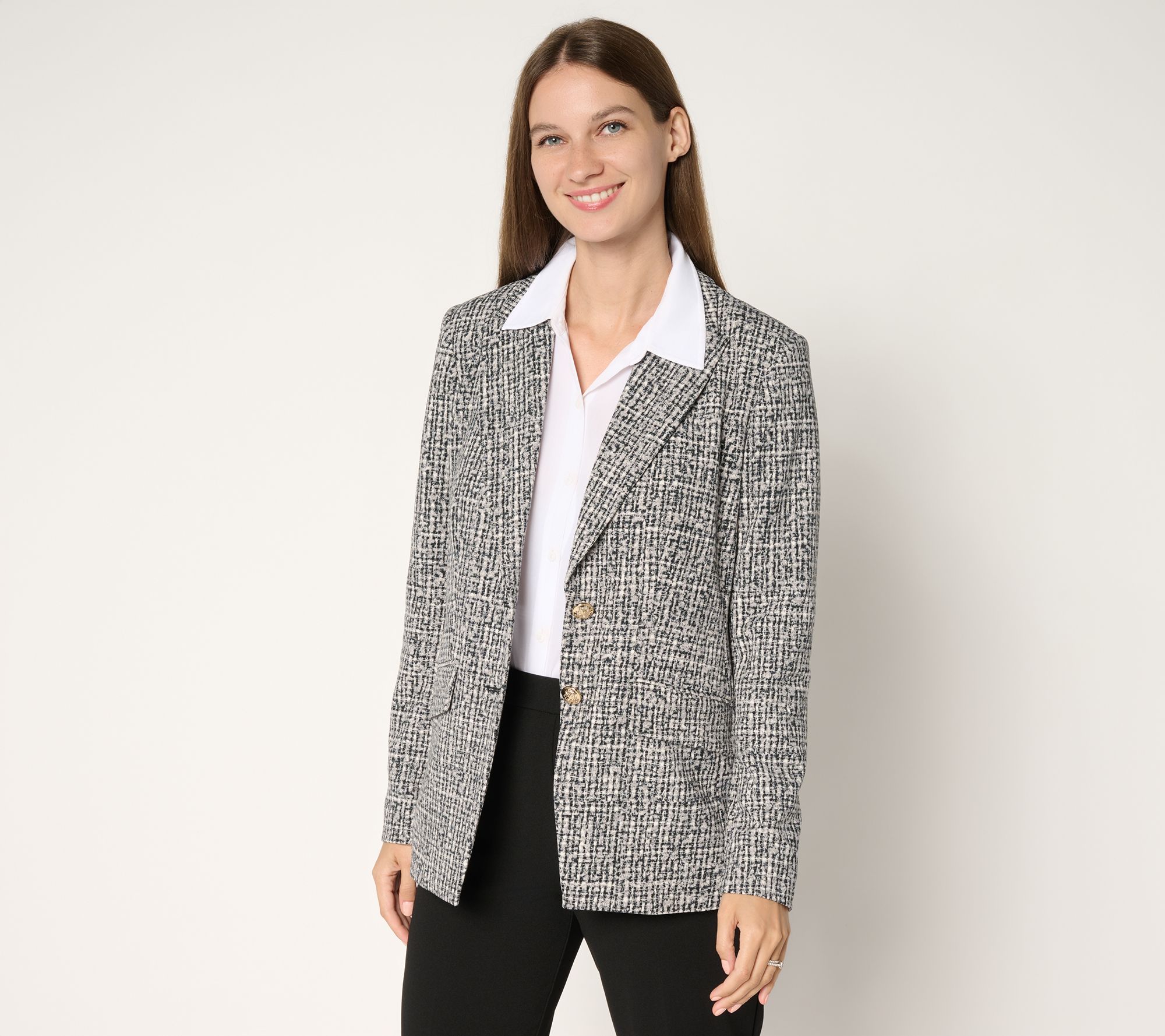 "As Is" Dennis Basso Reg Luxe Crepe Blazer in Prints & Solids