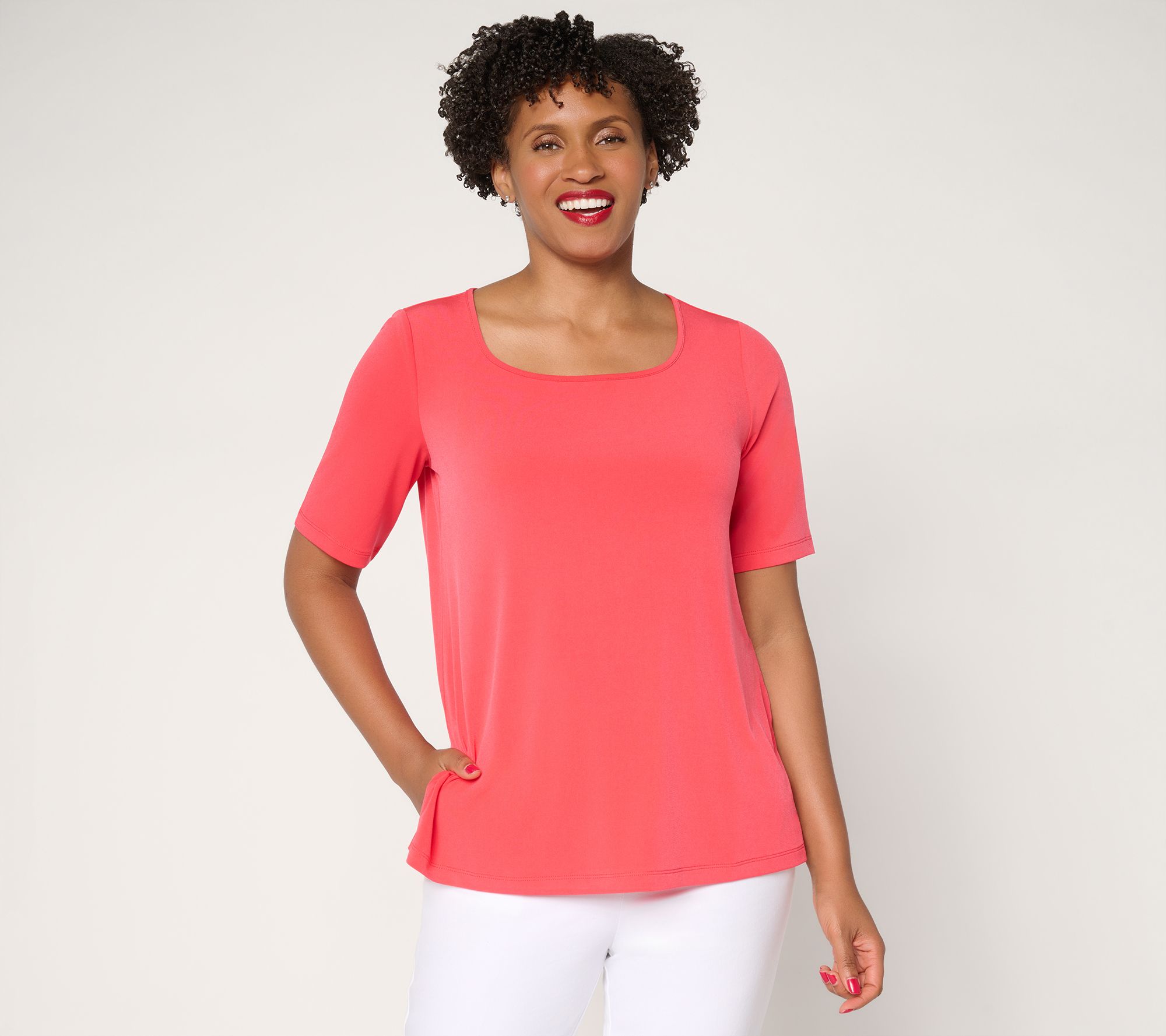  Susan Graver Essentials Liquid Knit Square-Neck A-Line Top