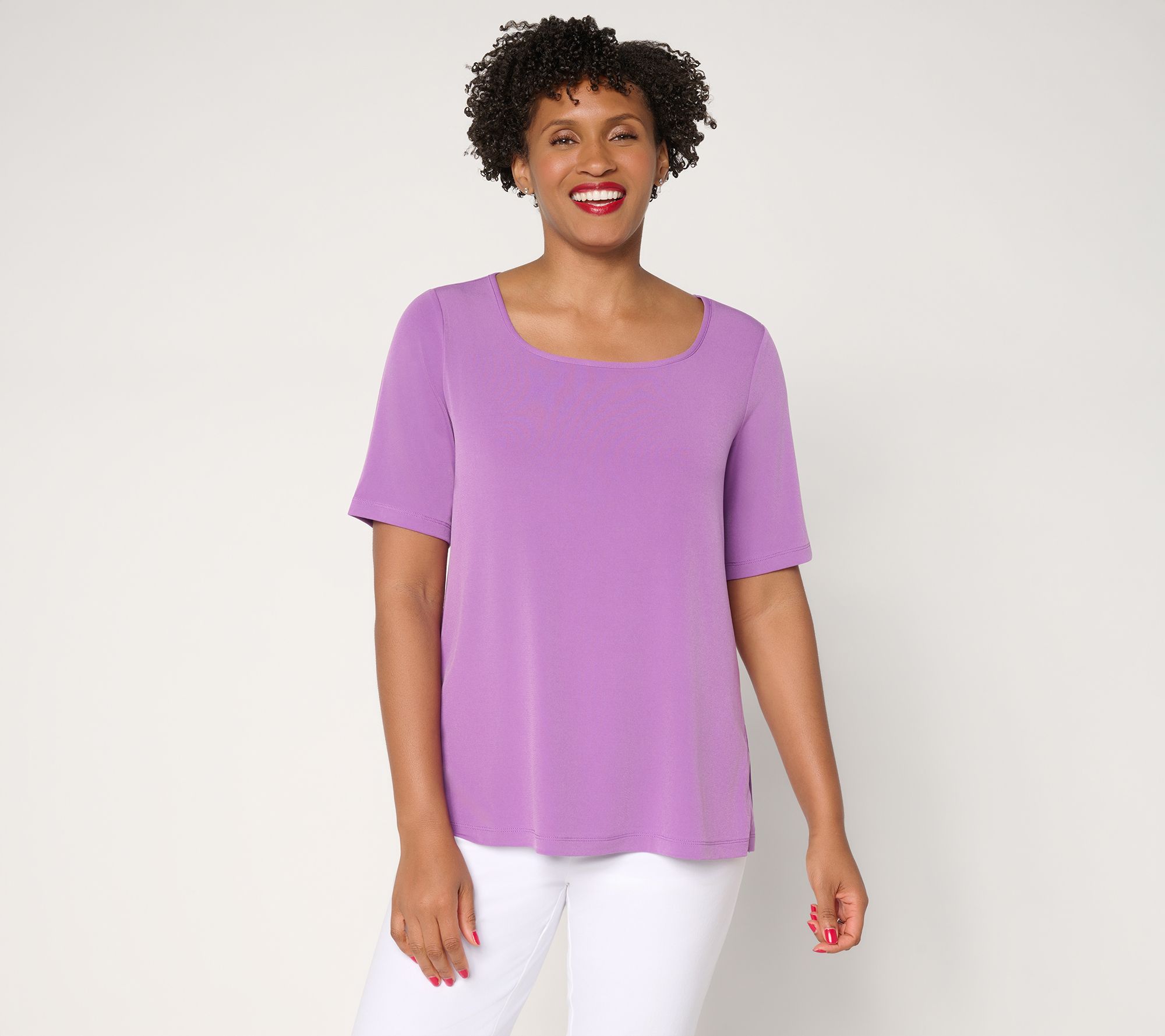 Susan Graver Essentials Liquid Knit Square-Neck A-Line Top