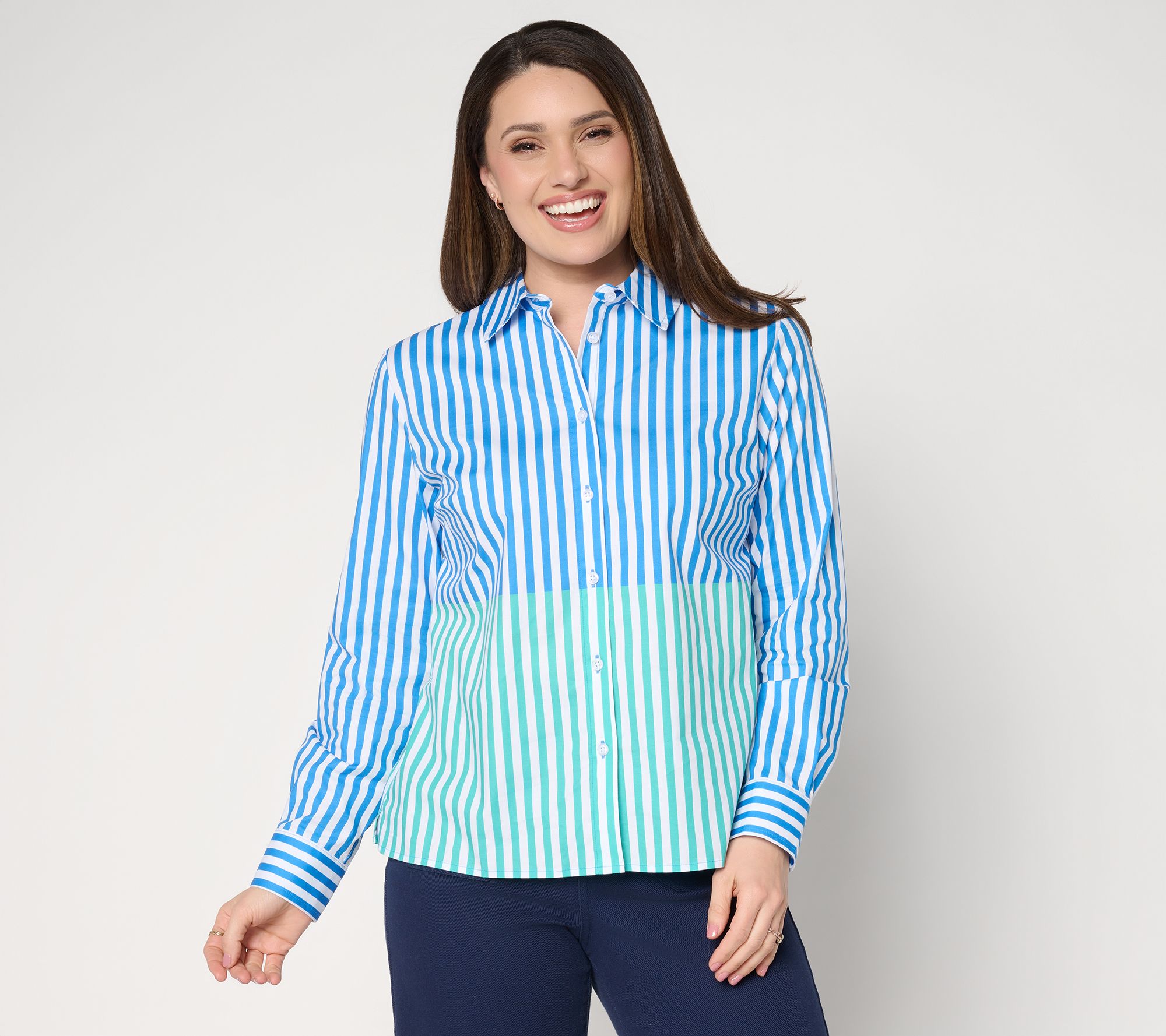 Joan Rivers Split Stripe Classic Fit Button Front Shirt
