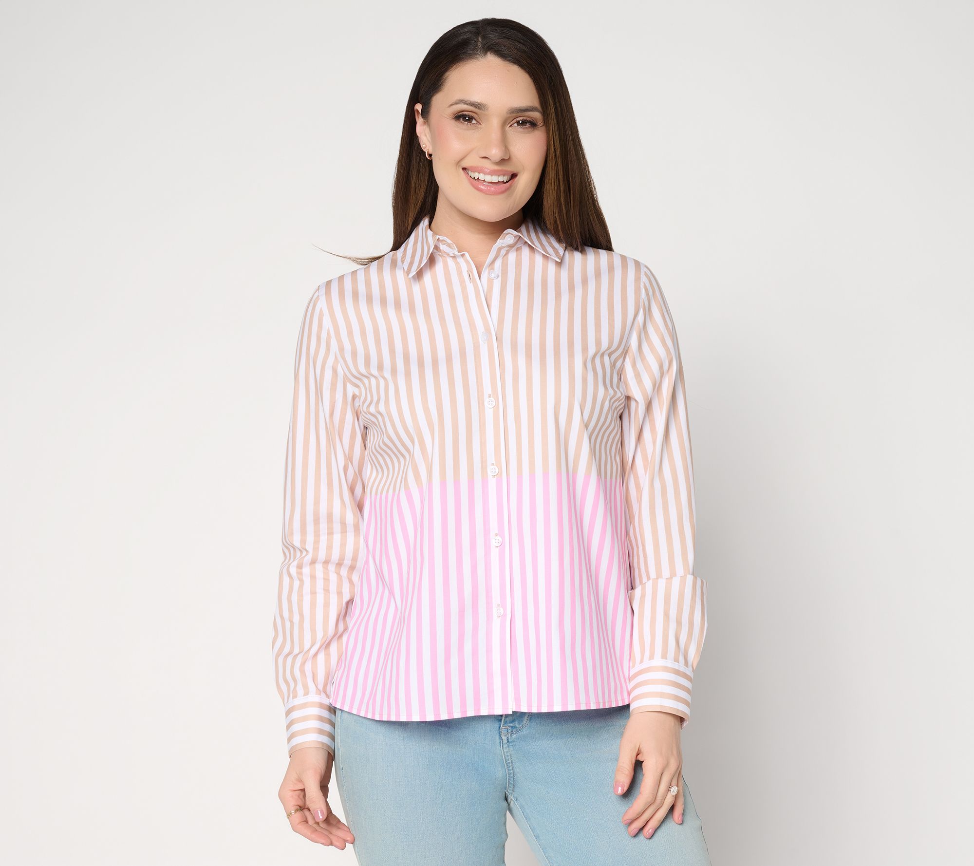 Joan Rivers Split Stripe Classic Fit Button Front Shirt
