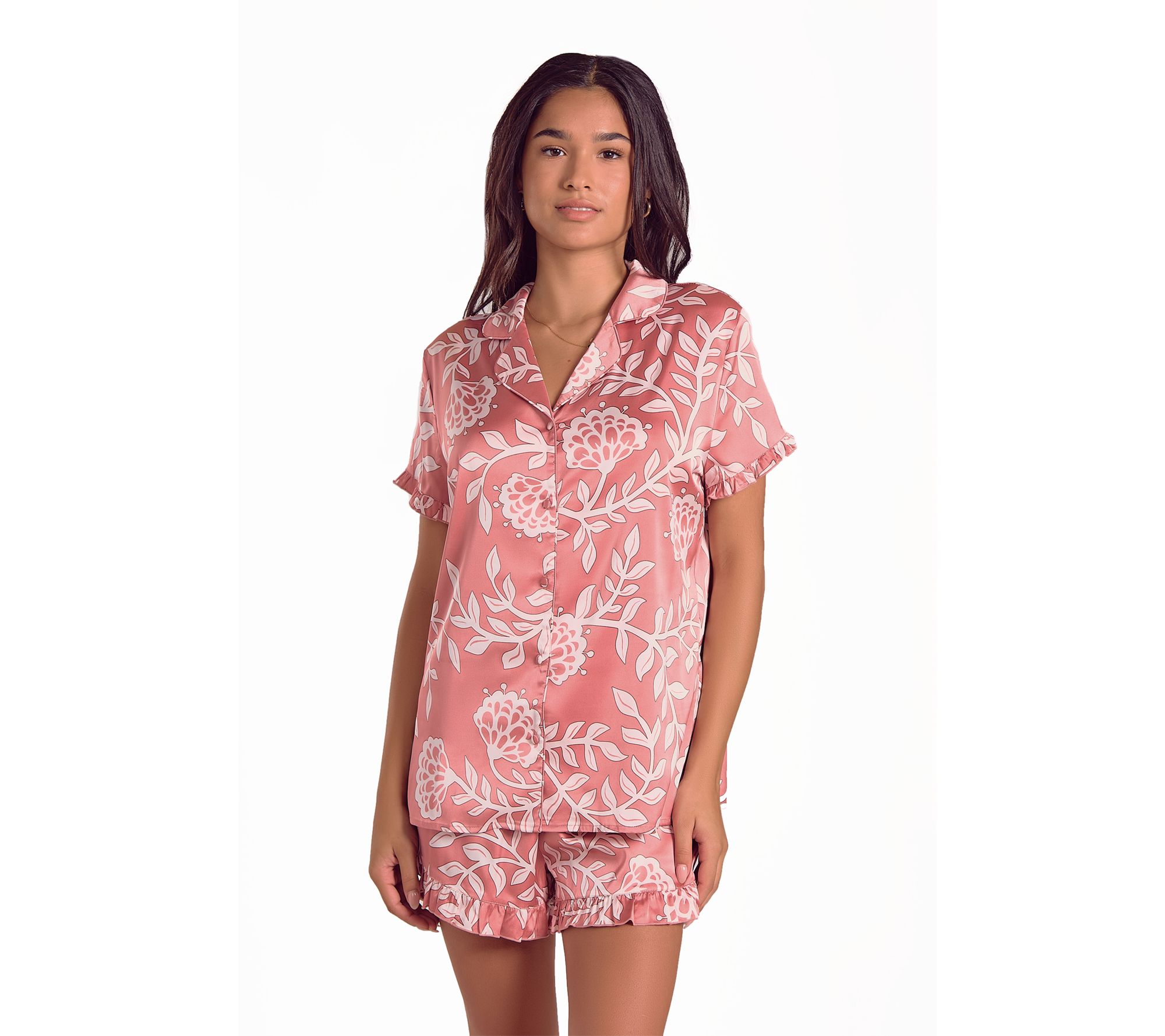 iCollection Floral Satin Notch Collar PJ Set