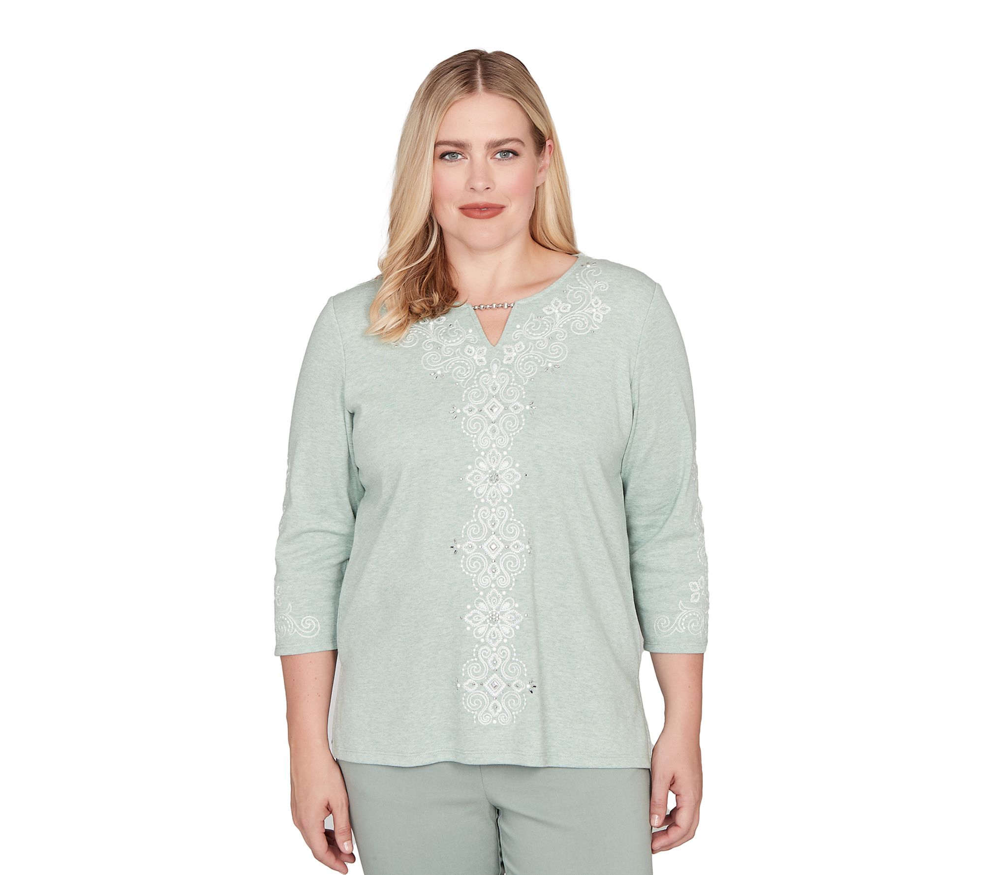 Alfred Dunner Petite Classic Fit Soft Embroidered Pattern Top