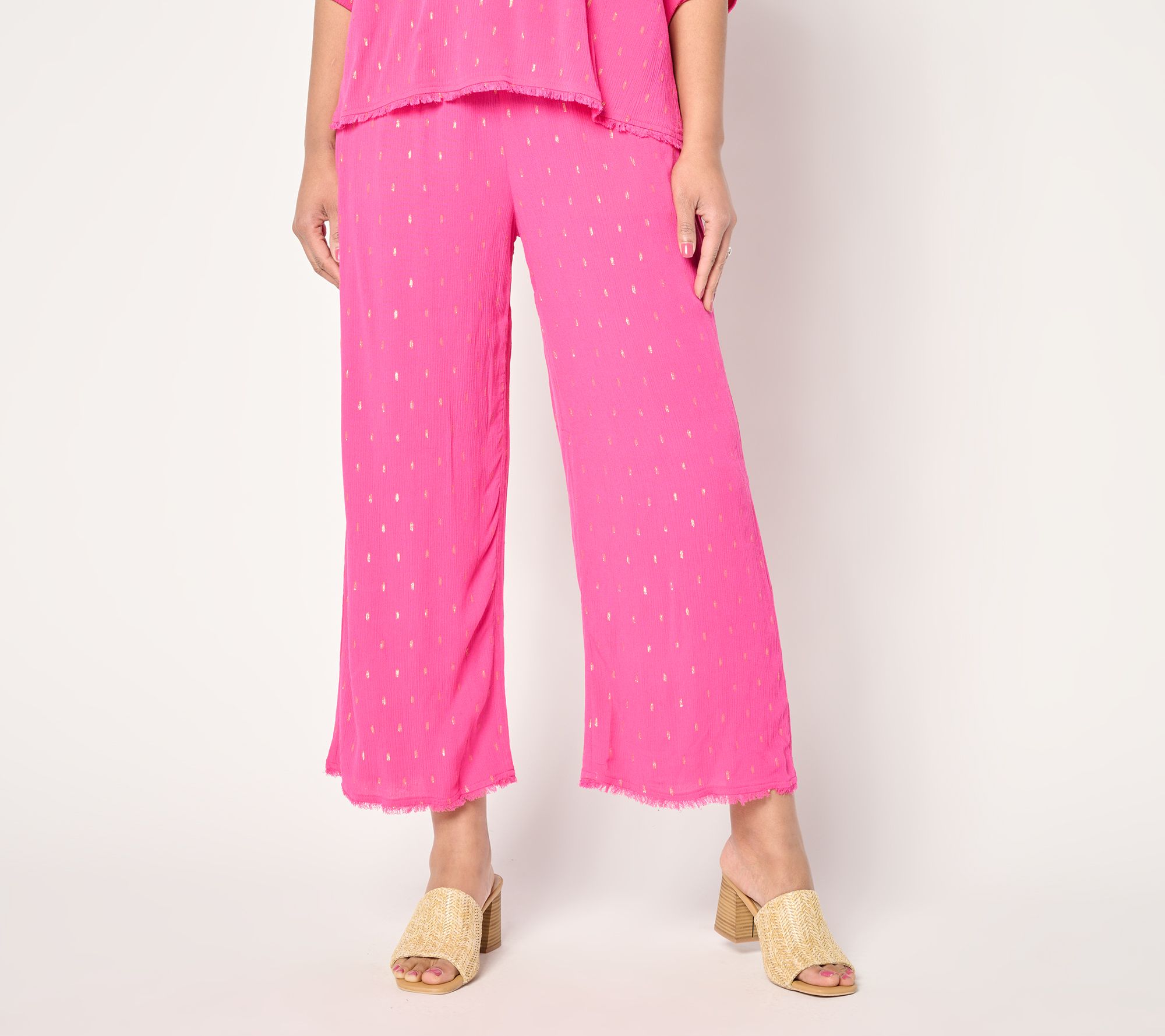 "As Is" Susan Graver Soleil Petite Lurex Clip Dot Wide Leg Crop Pant