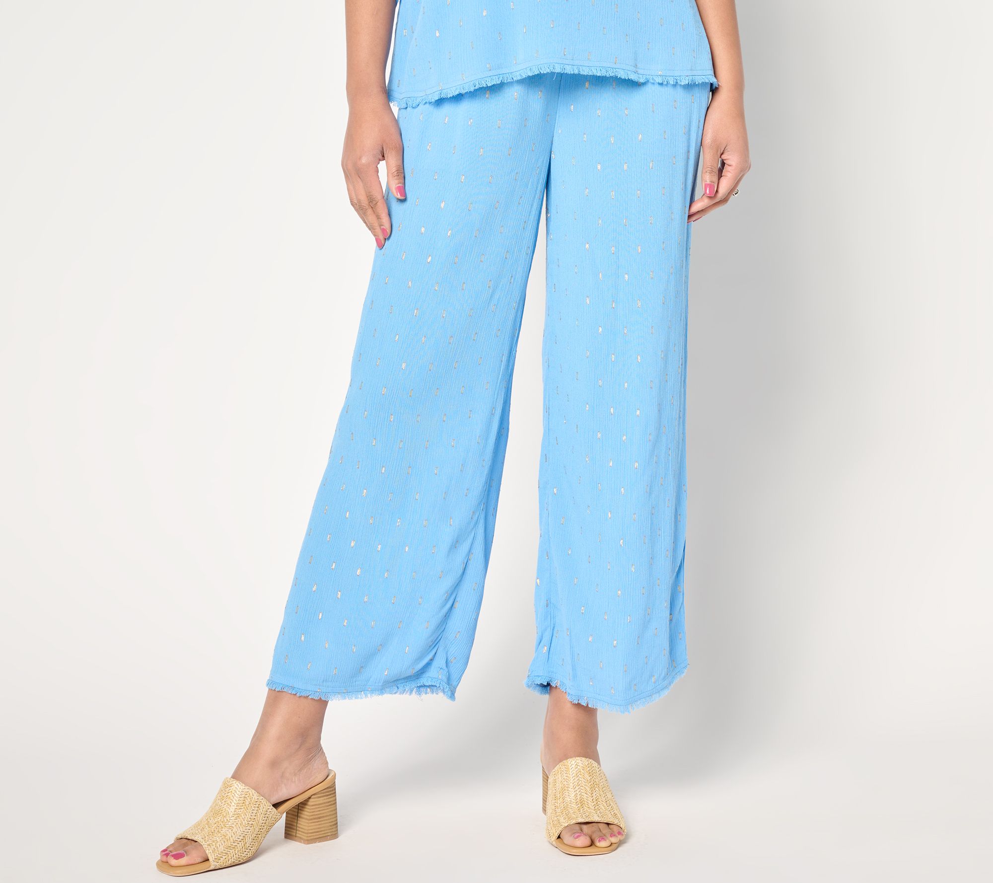 "As Is" Susan Graver Soleil Petite Lurex Clip Dot Wide Leg Crop Pant