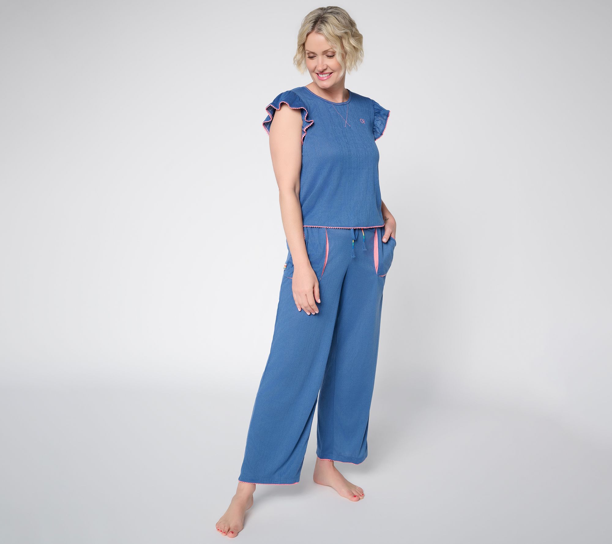 Ocean Pacific Ruffle Sleeve Pointelle Lounge Set
