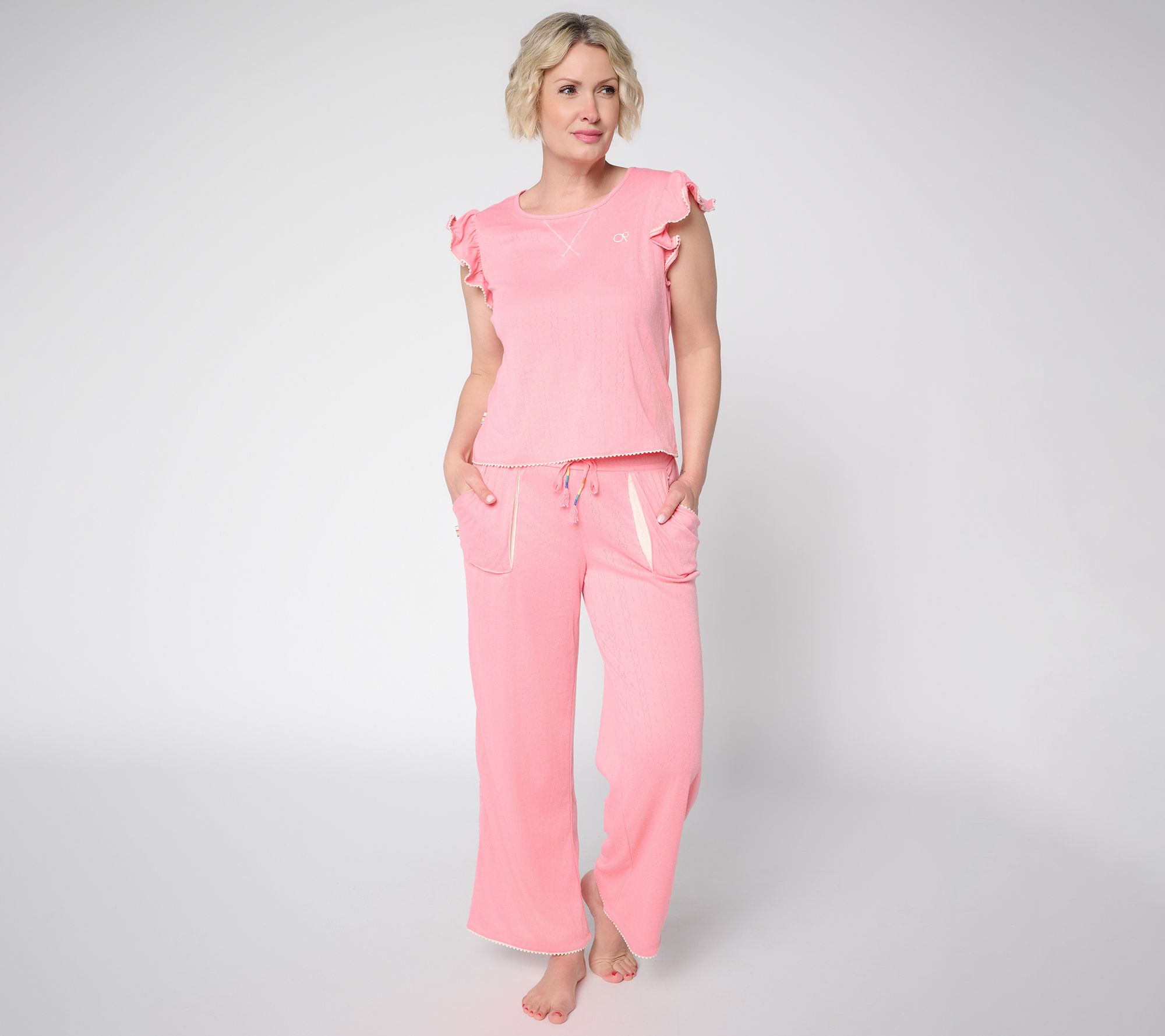Ocean Pacific Ruffle Sleeve Pointelle Lounge Set