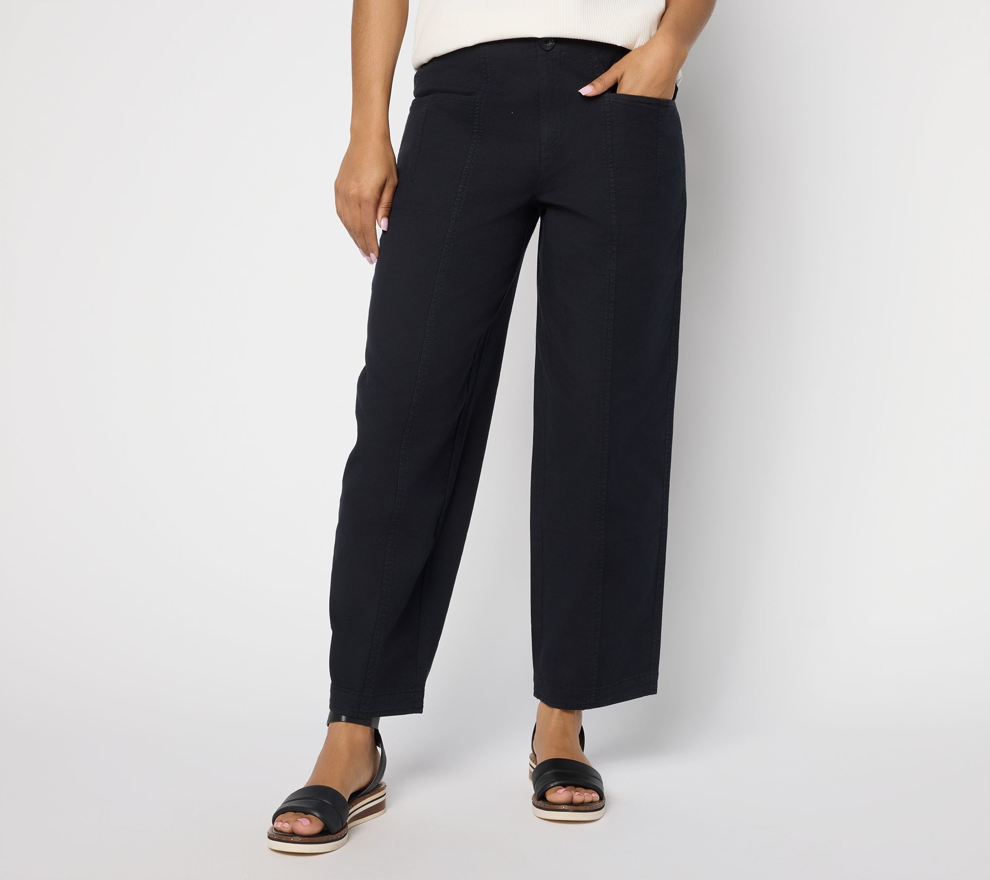 LOGO by Lori Goldstein Petite Barrel Leg Seamed Pants