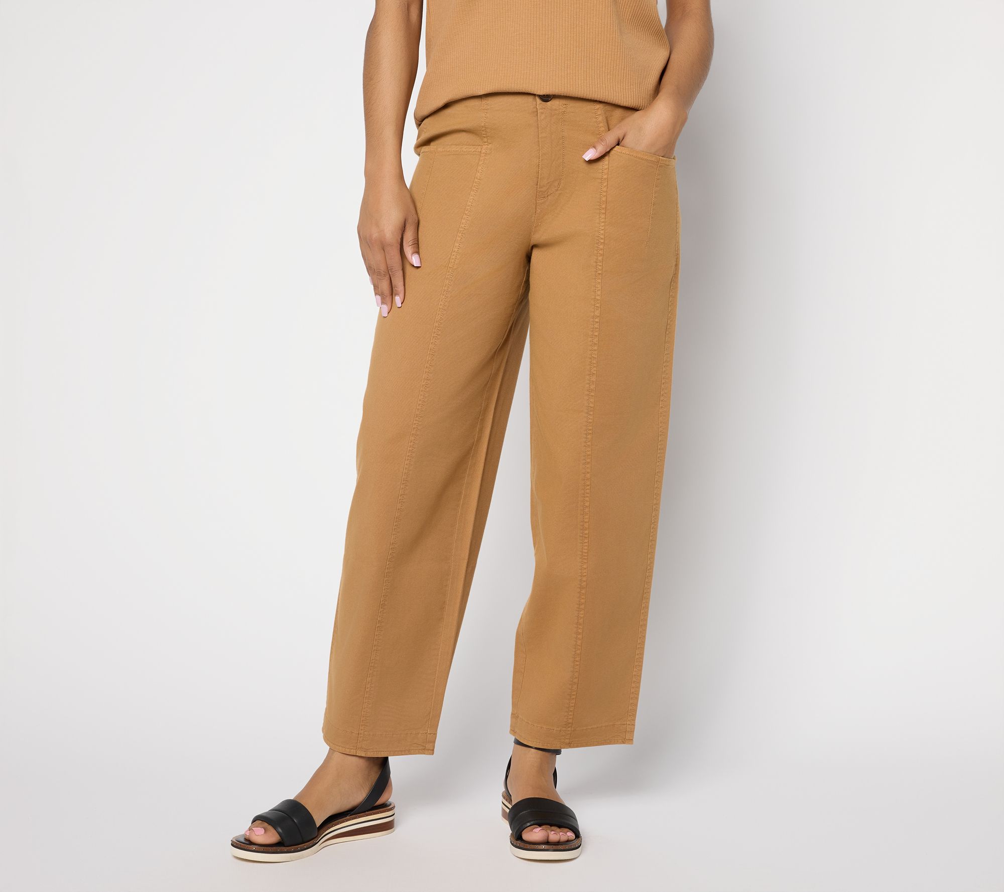 LOGO by Lori Goldstein Petite Barrel Leg Seamed Pants