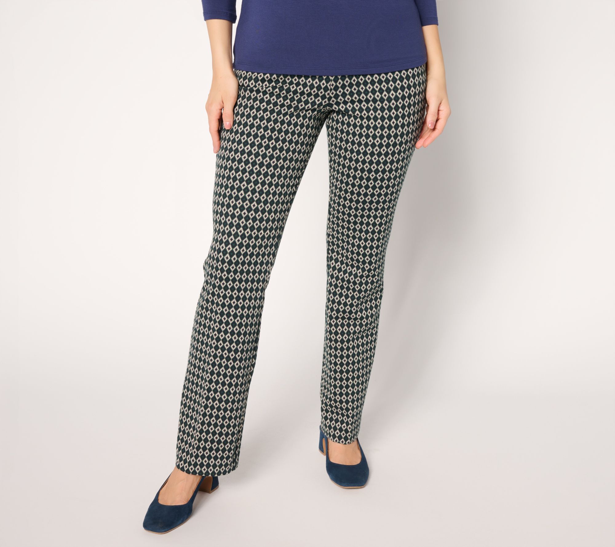 "As Is" Susan Graver Petite Jacquard Knit Pull-On Boot-Cut Pants