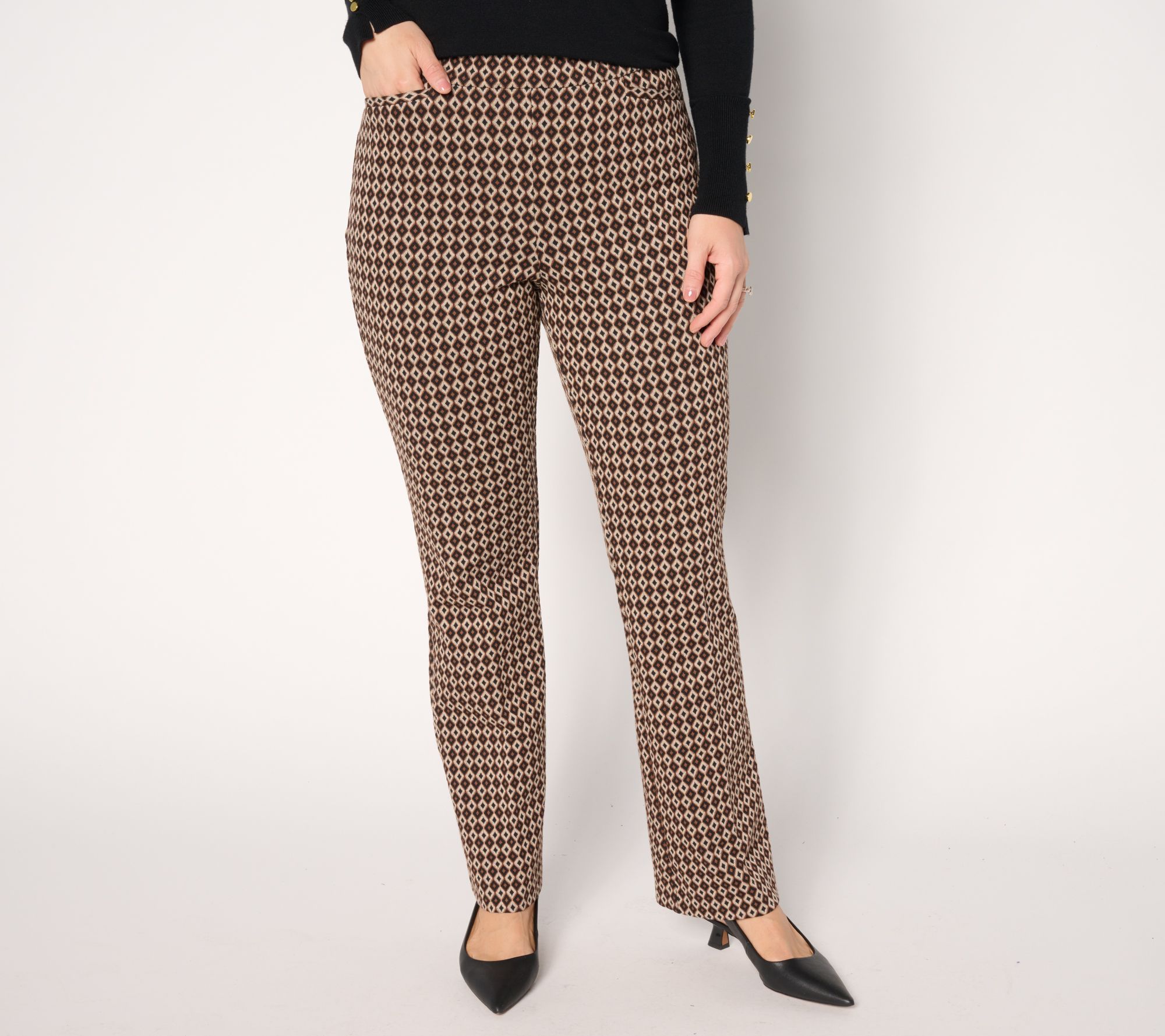 "As Is" Susan Graver Petite Jacquard Knit Pull-On Boot-Cut Pants