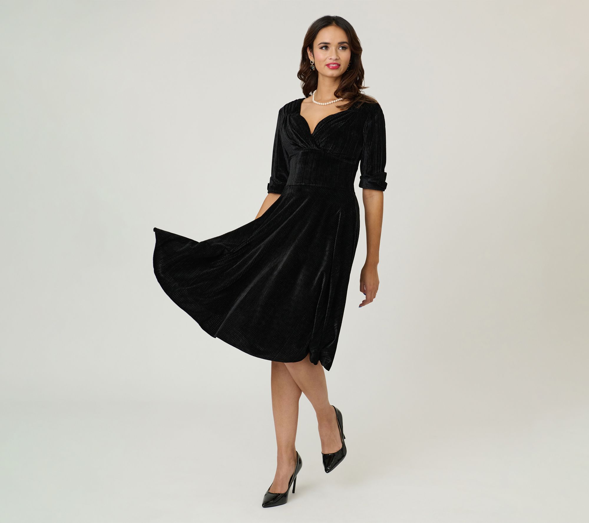 Unique Vintage Black Textured Velvet Delores Swing Dress