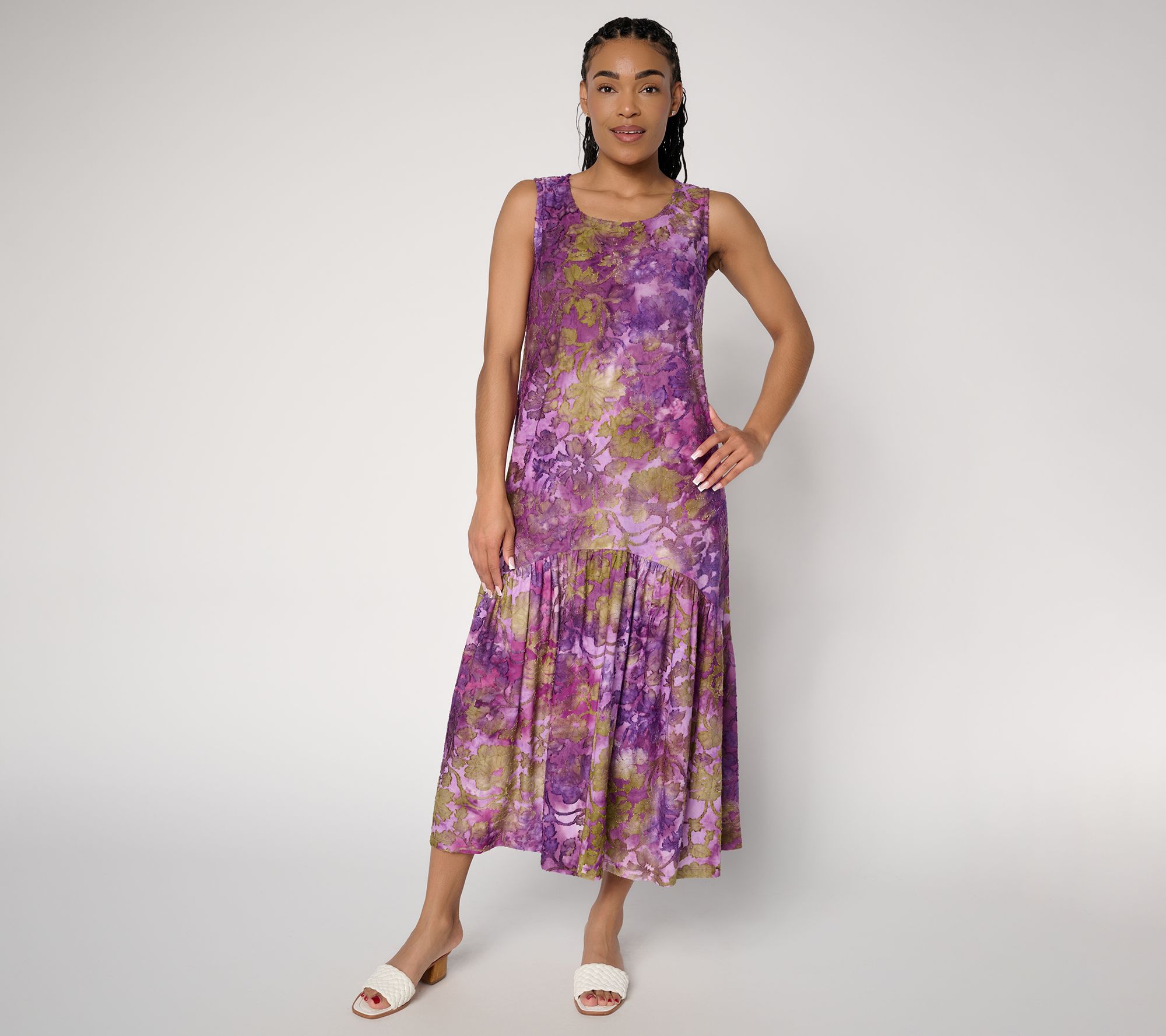 Susan Graver Regular Printed Burnout Tiered Sleeveless Maxi Dress