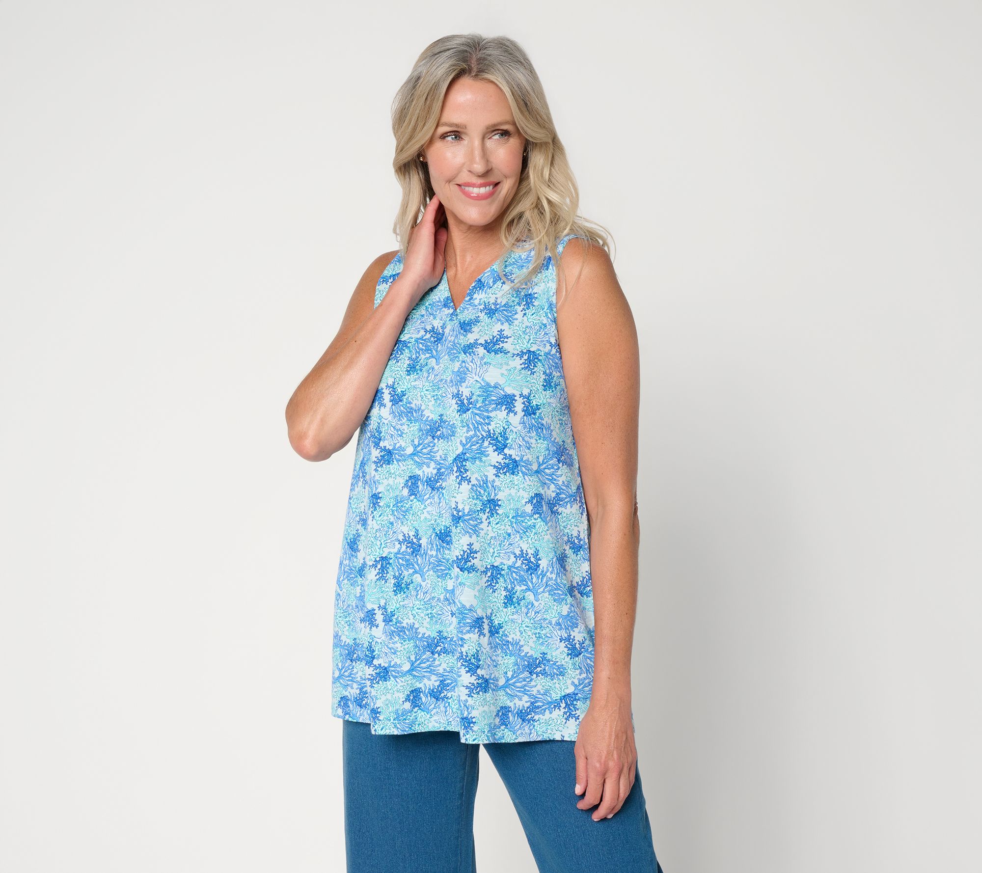 Denim & Co. Regular Cotton Slub V-Neck Swing Tunic