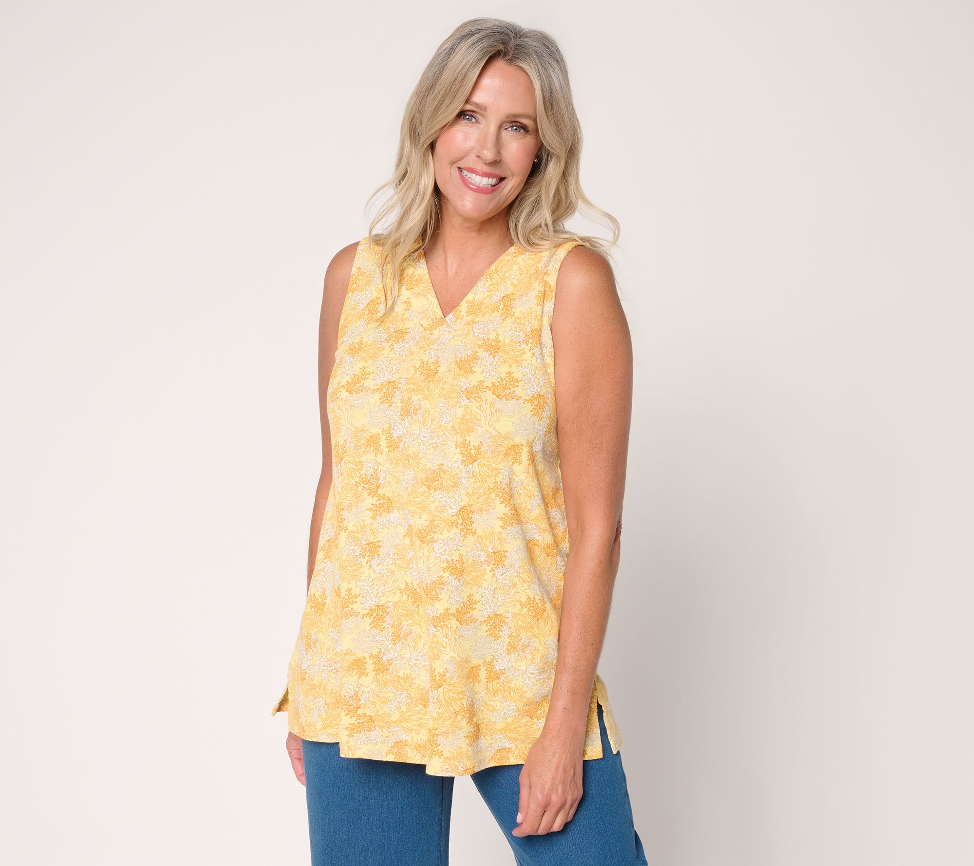 Denim & Co. Regular Cotton Slub V-Neck Swing Tunic