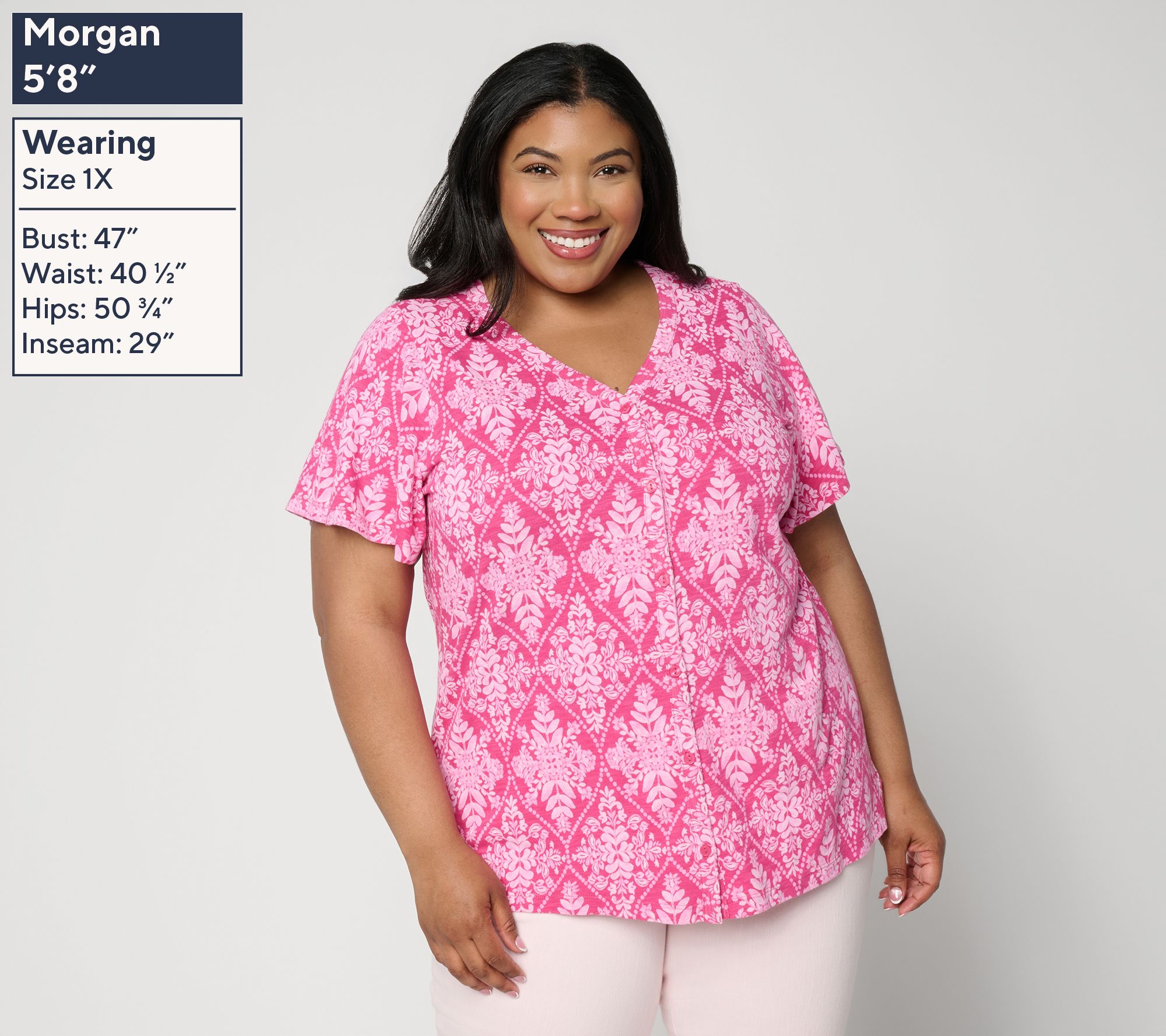 Denim & Co. Printed Cotton Slub Flutter Sleeve V-Neck Top - QVC.com