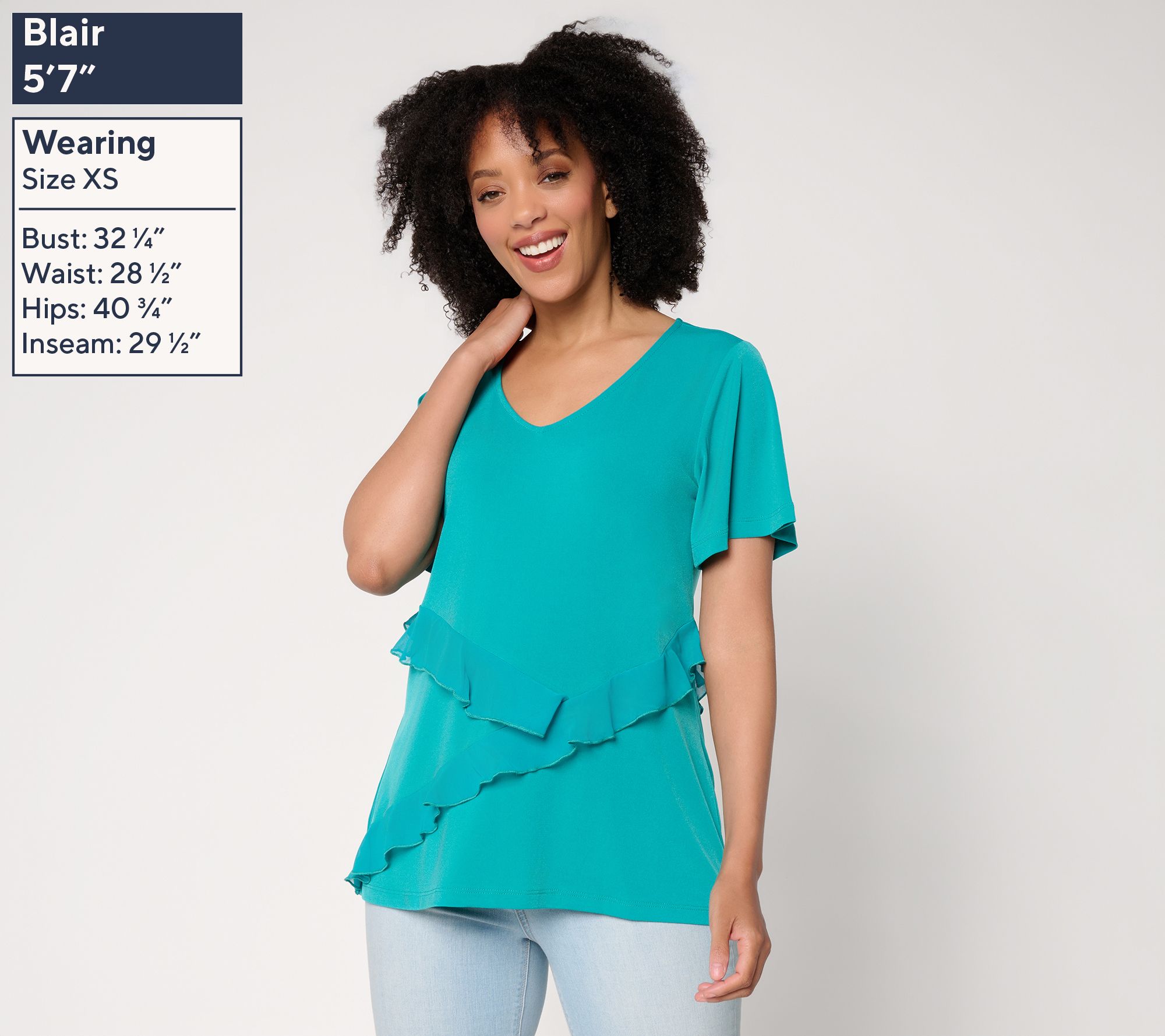 Susan Graver Liquid Knit Top with Asymmetrical Ruffles - QVC.com