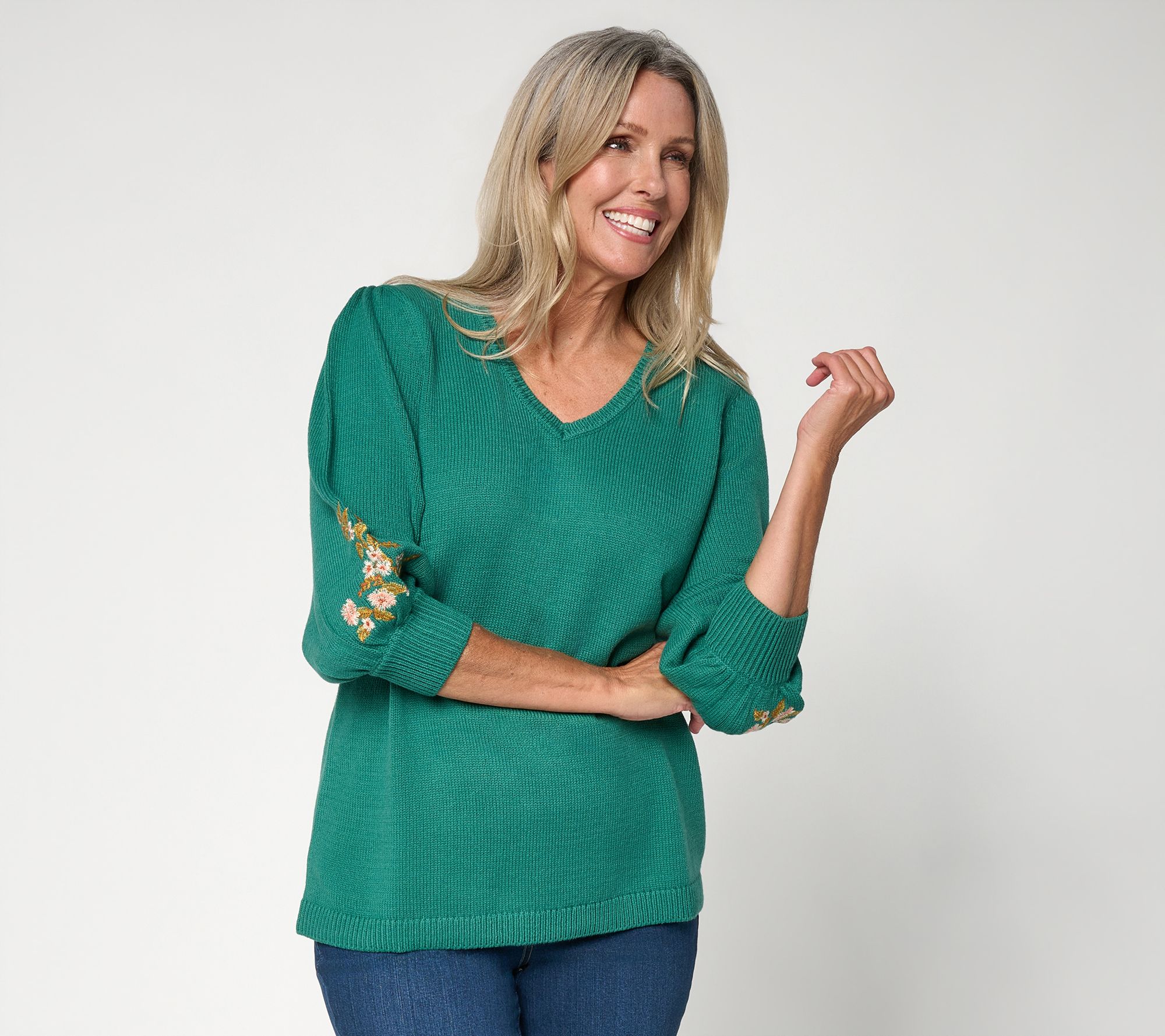 Ree by The Pioneer Woman V-Neck Embroidered Sweater