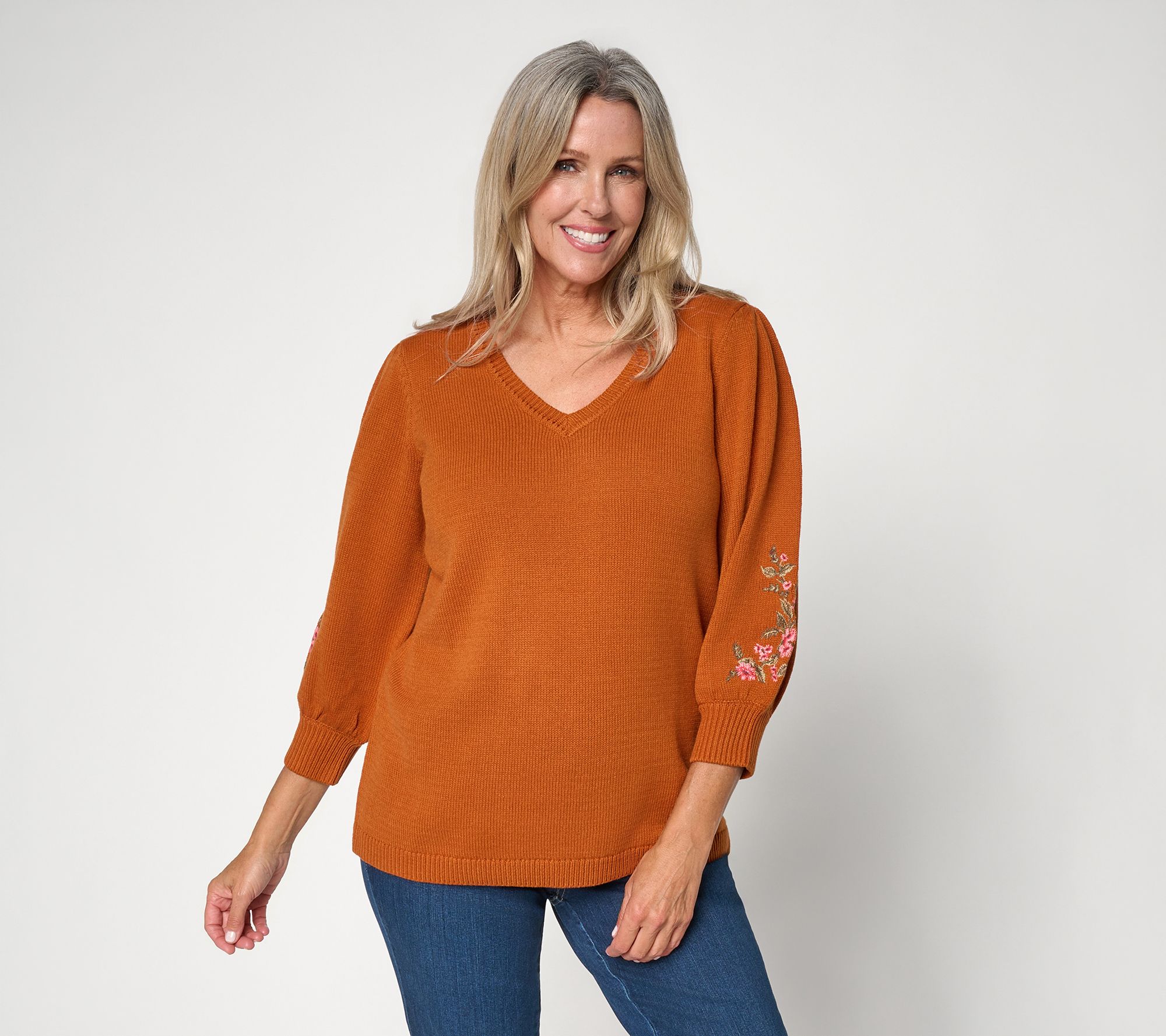 Ree by The Pioneer Woman V-Neck Embroidered Sweater