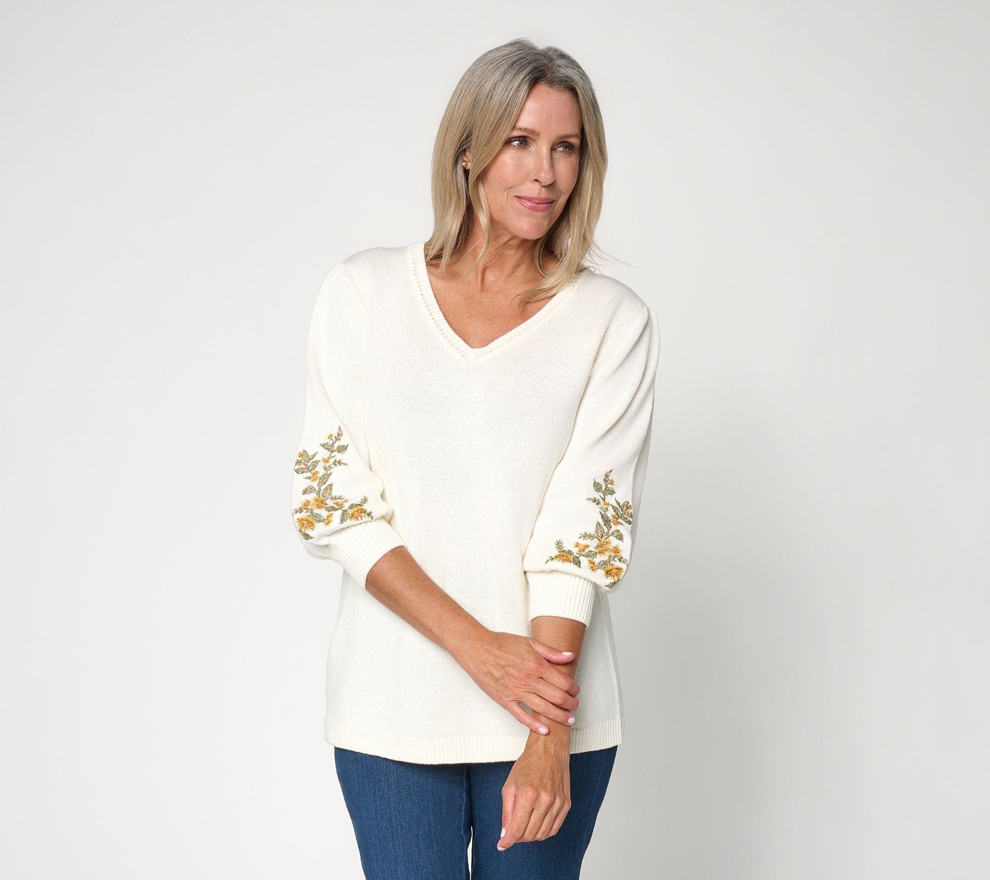 Ree by The Pioneer Woman V-Neck Embroidered Sweater