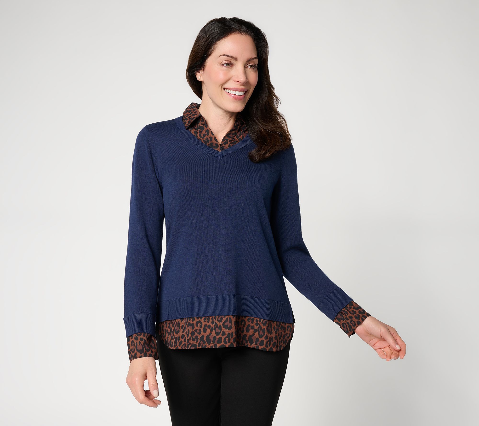  Joan Rivers Georgette to Sweater Long Sleeve Twofer